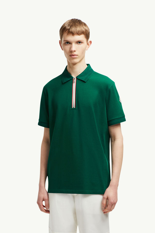Polo en piqué de coton à bordure tricolore Hommes Vert Émeraude Moncler 3