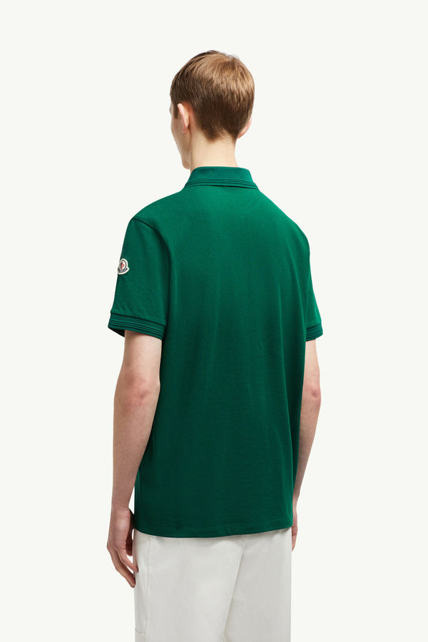 Polo en piqué de coton à bordure tricolore Hommes Vert Émeraude Moncler 4