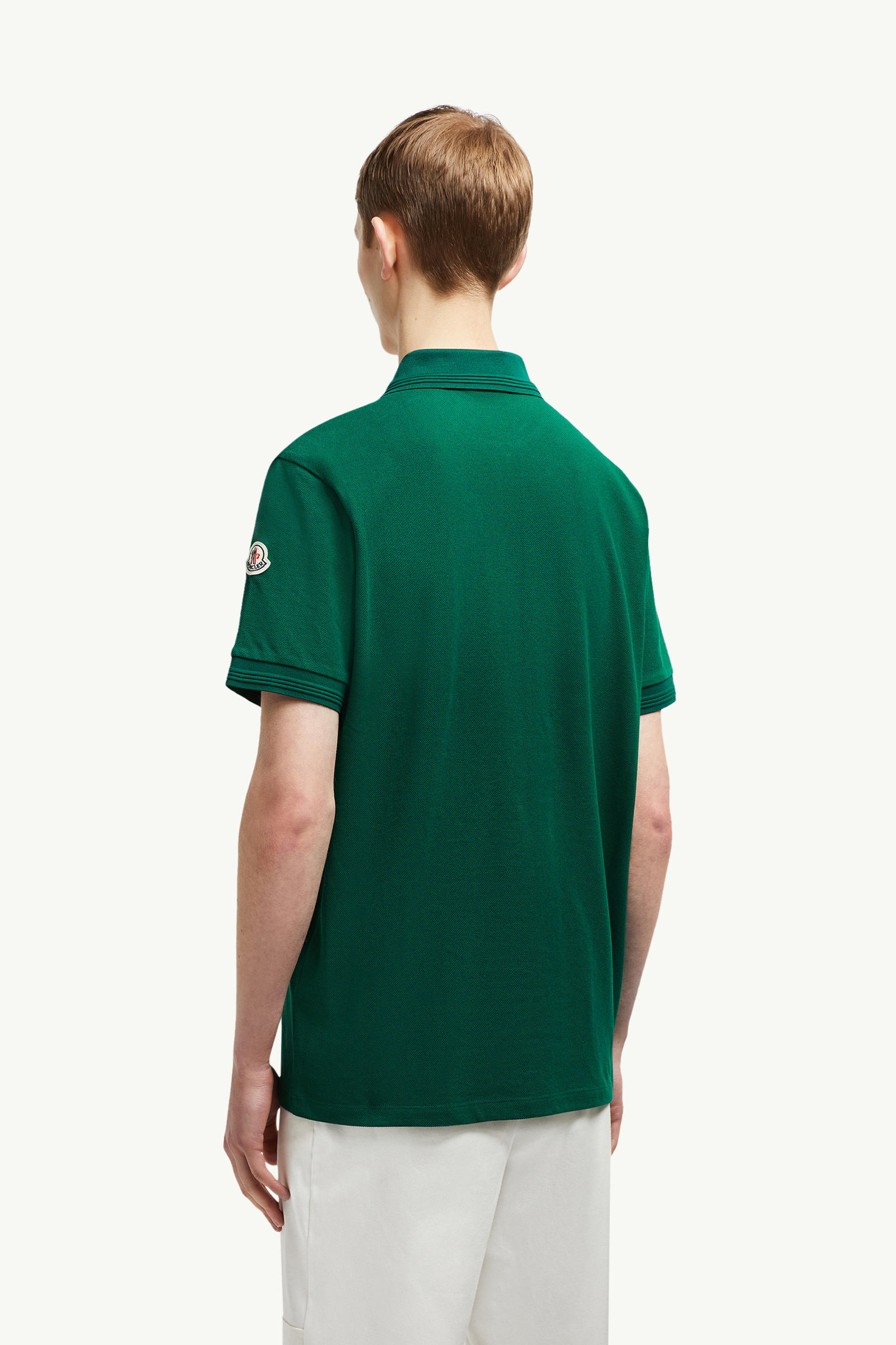 Polo in cotone piquet con orlo tricolore Uomo Verde Smeraldo Moncler 4