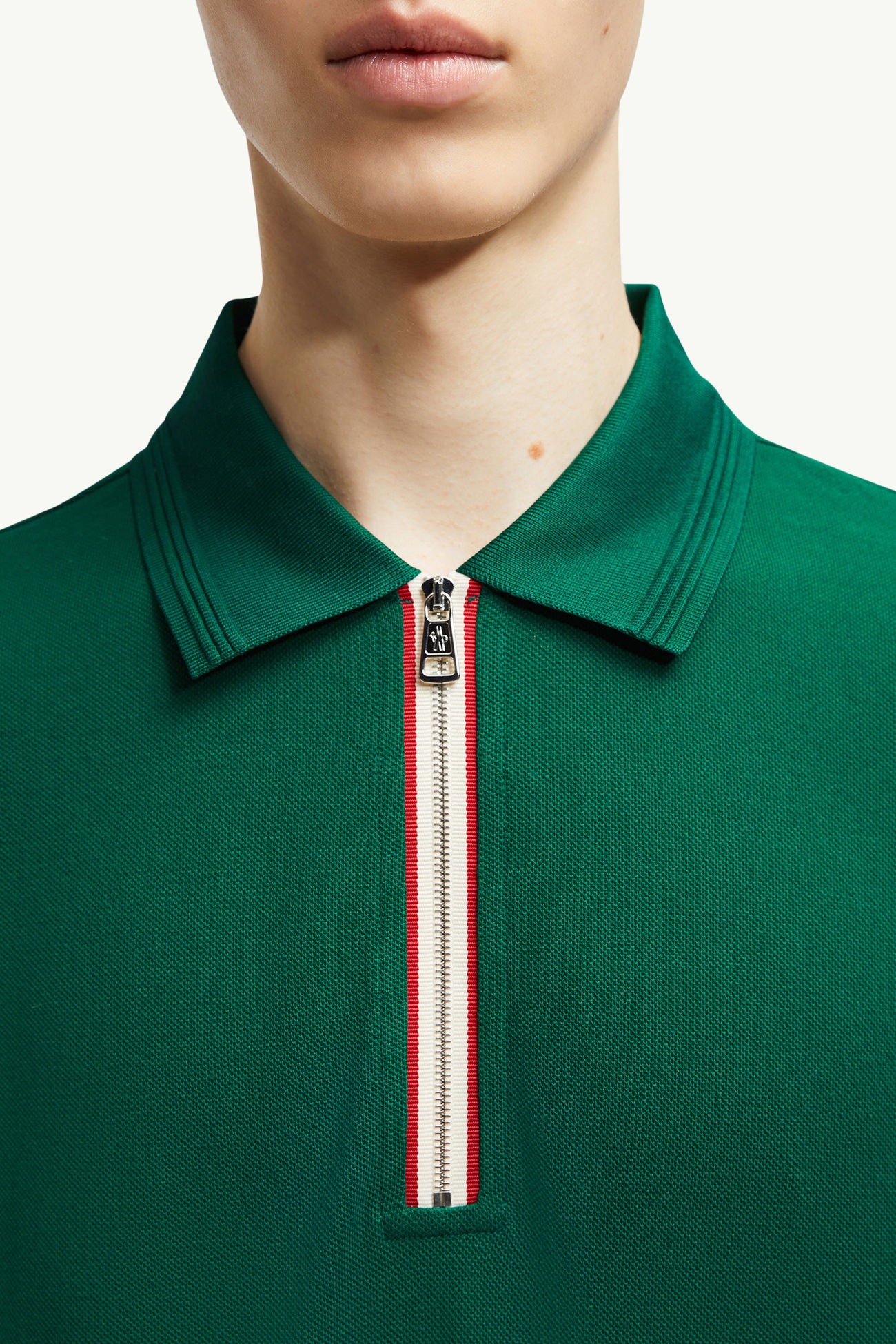 Tricolour Trim Cotton Piquet Polo Shirt Men Emerald Green Moncler 5