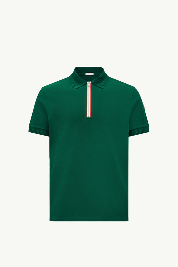 Polo en piqué de coton à bordure tricolore Hommes Vert Émeraude Moncler 2