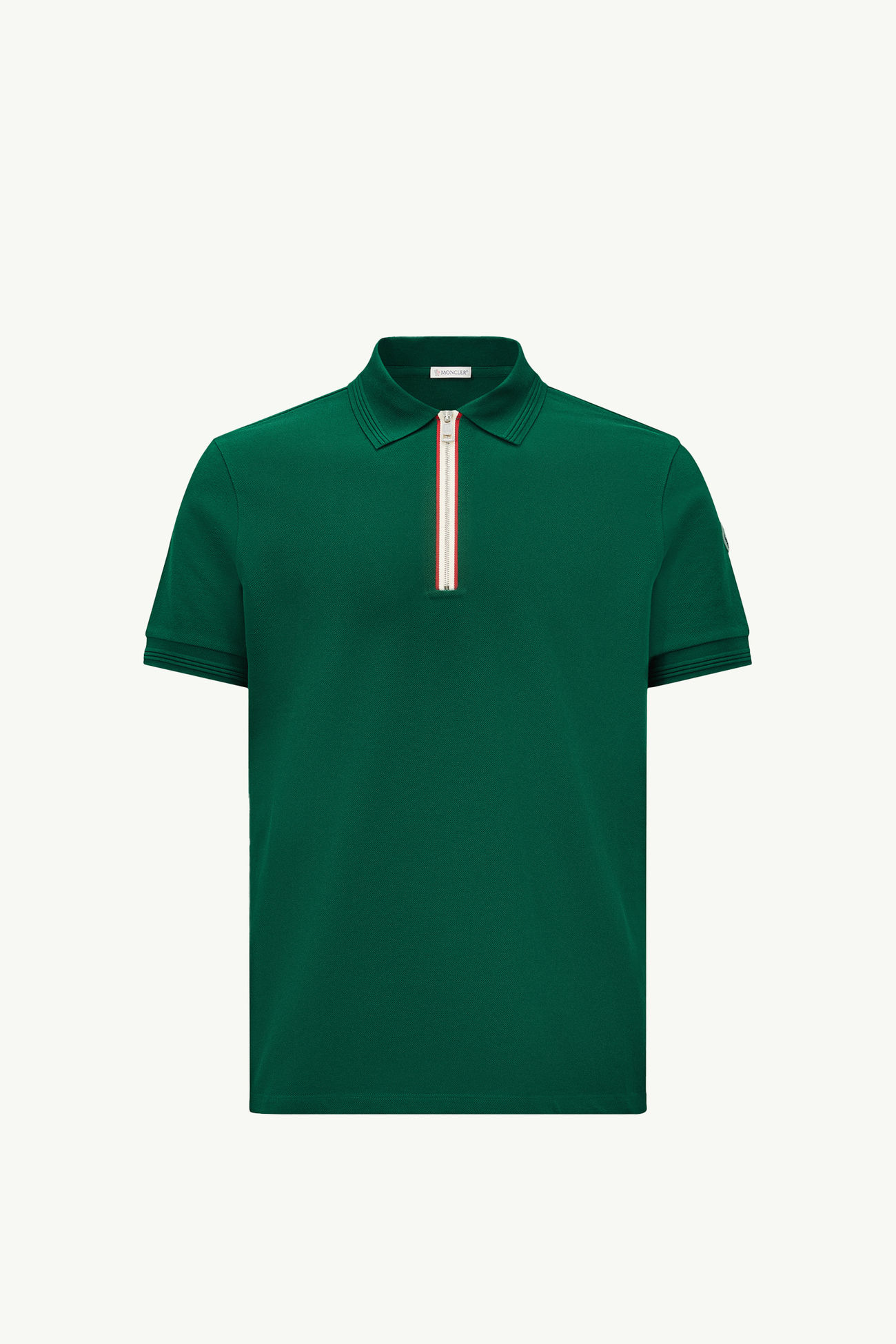 Tricolour Trim Cotton Piquet Polo Shirt Men Emerald Green Moncler 2