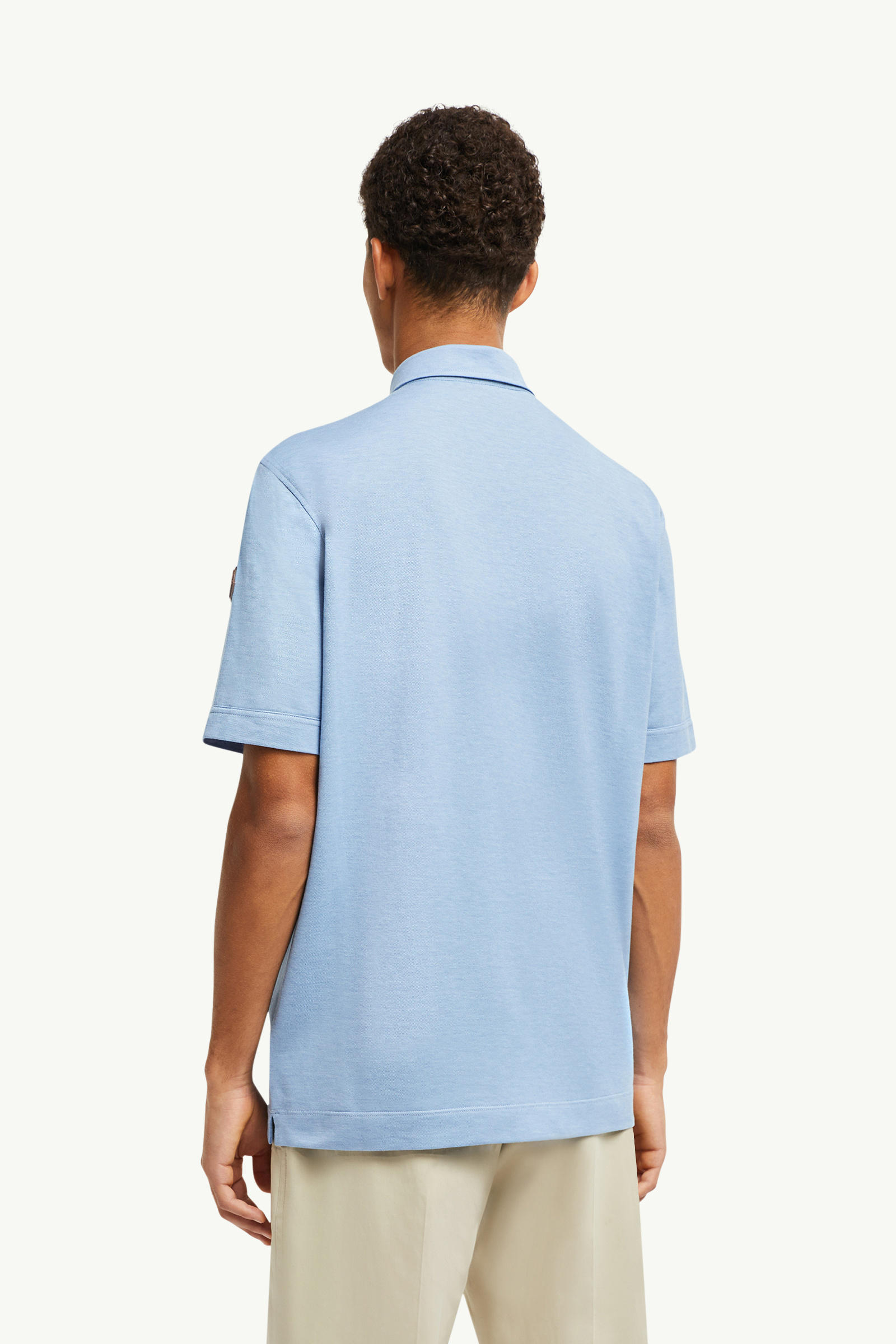 Double Leather Logo Cotton Polo Shirt Men Light Blue Moncler 4