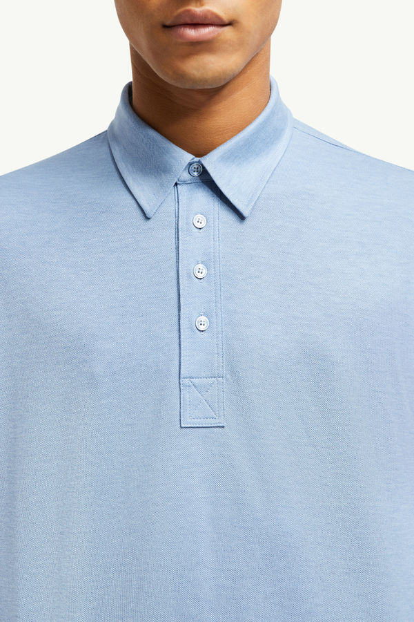 Double Leather Logo Cotton Polo Shirt Men Light Blue Moncler 5