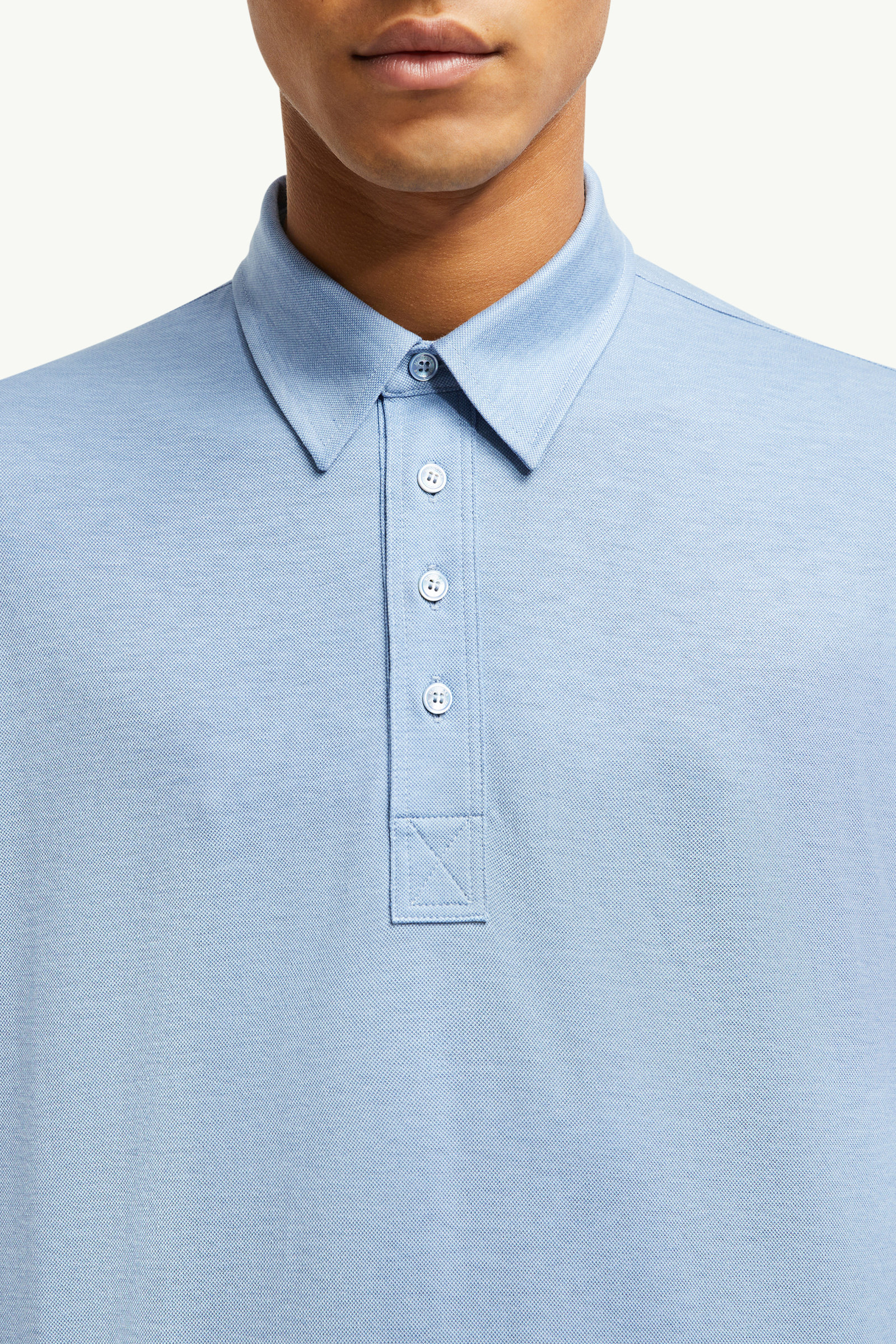 Double Leather Logo Cotton Polo Shirt Men Light Blue Moncler 5