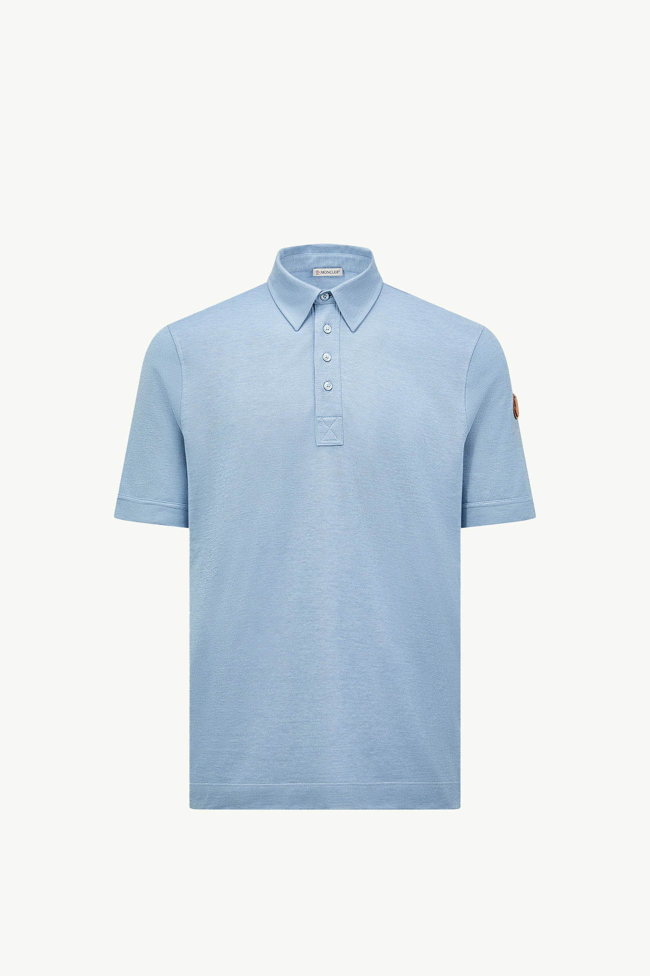 Double Leather Logo Cotton Polo Shirt Men Light Blue Moncler 2