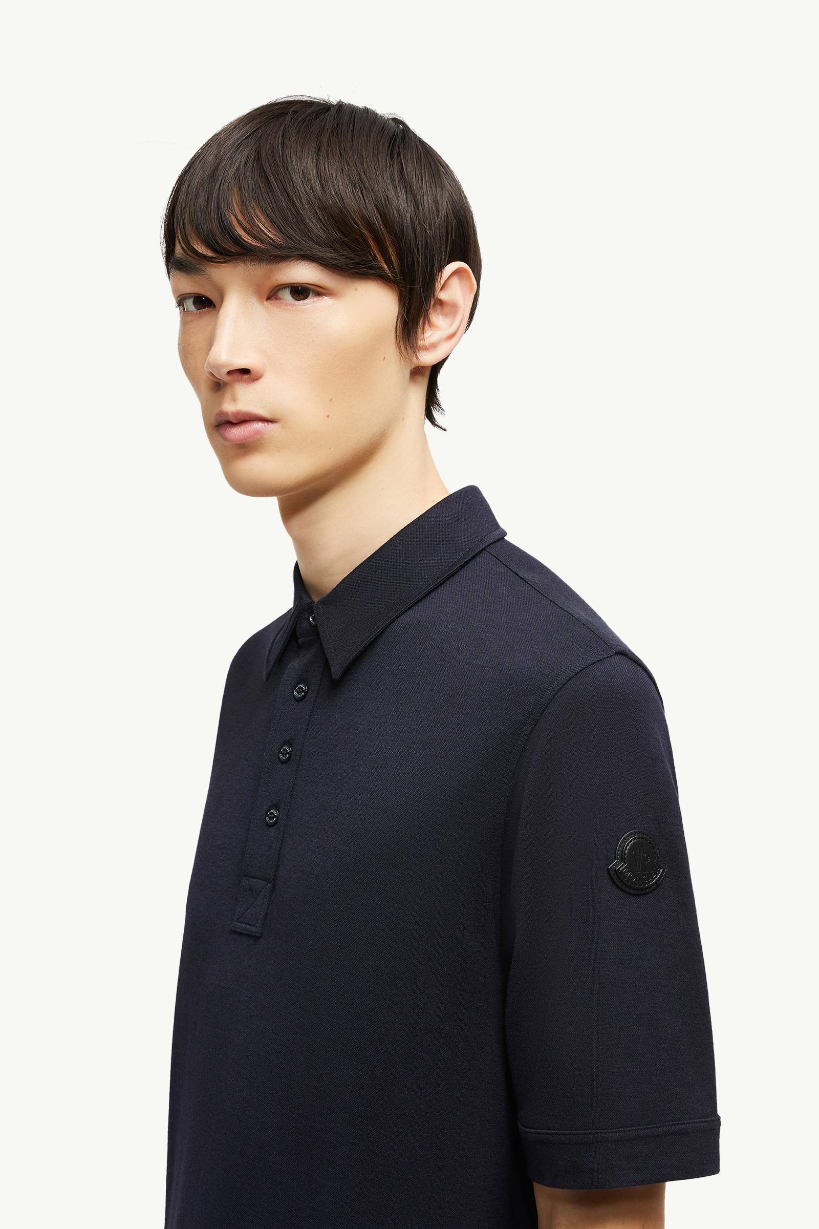 Polo in cotone con doppio logo in pelle Uomo Blu Navy Moncler 1