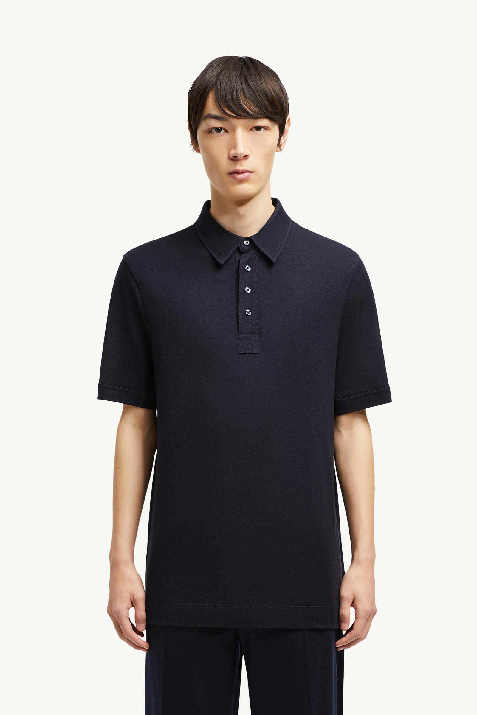 Polo in cotone con doppio logo in pelle Uomo Blu Navy Moncler 3