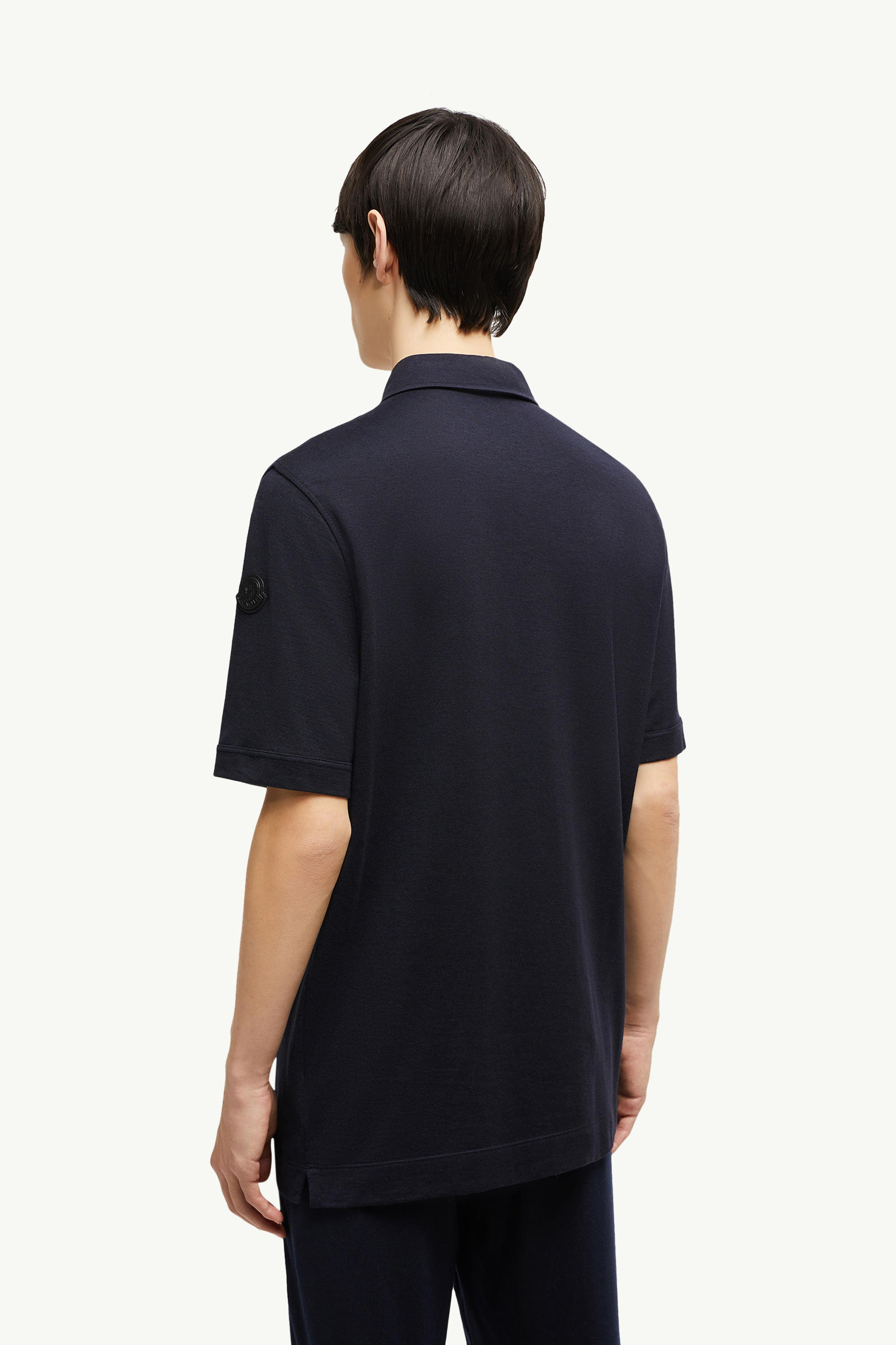 Polo in cotone con doppio logo in pelle Uomo Blu Navy Moncler 4