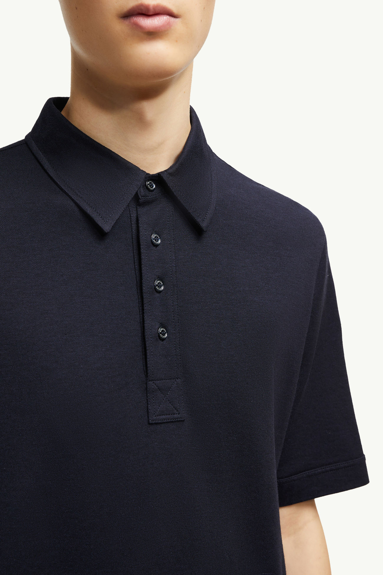 Polo en coton à logo en cuir Hommes Bleu marine Moncler 5