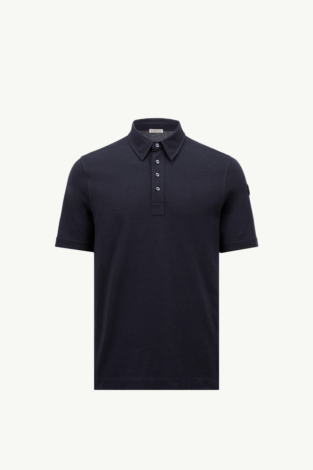 Double Leather Logo Cotton Polo Shirt Men Navy Blue Moncler 2