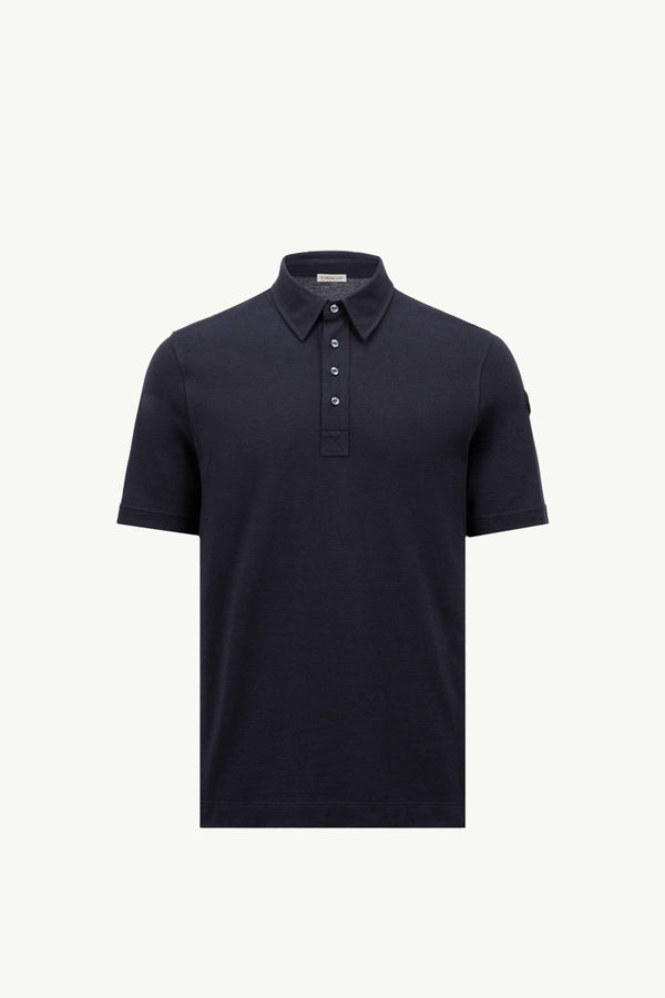 Double Leather Logo Cotton Polo Shirt Men Navy Blue Moncler 2