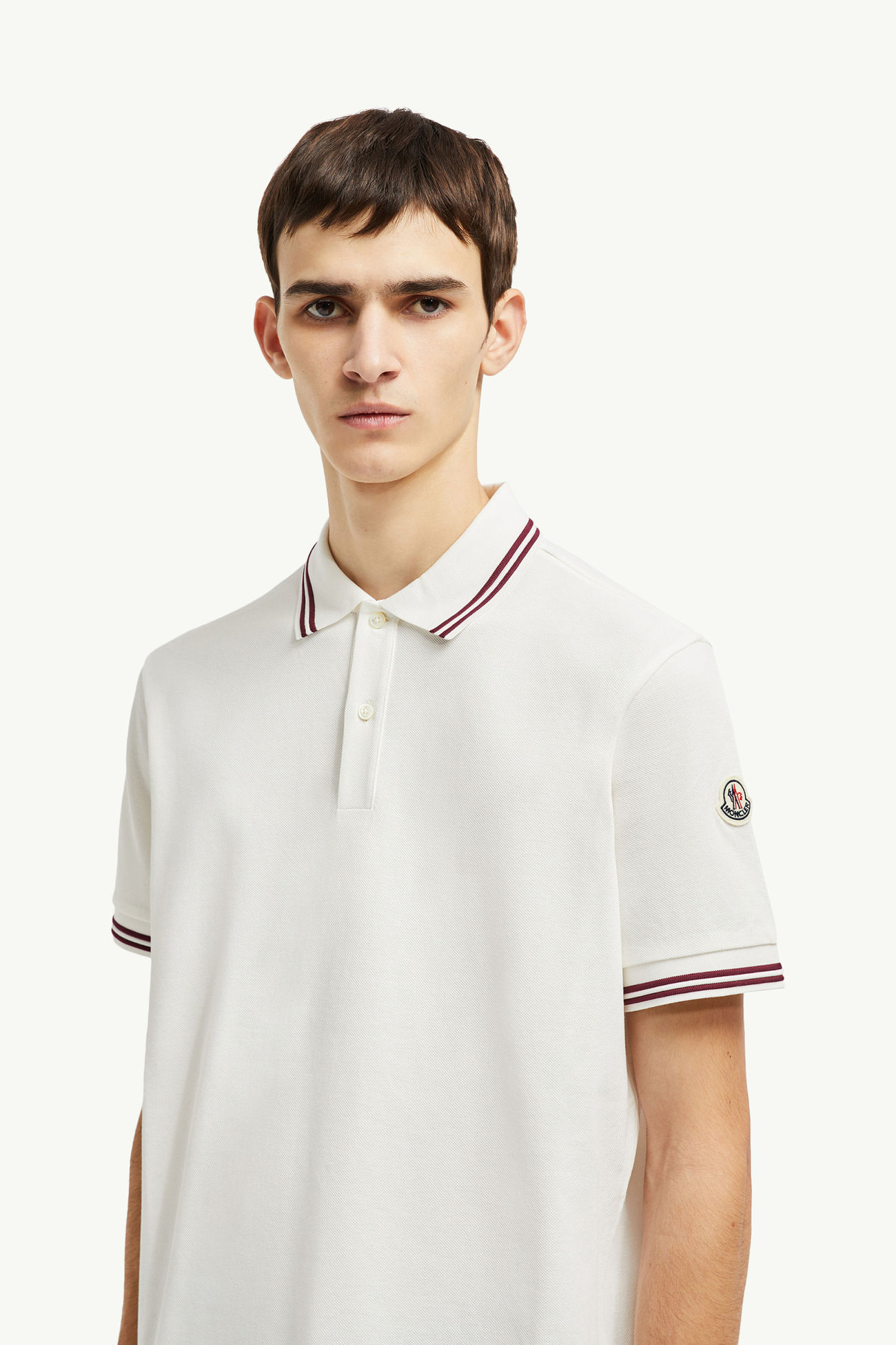 Polo en piqué de coton à bordure rayée Hommes Blanc Moncler 1