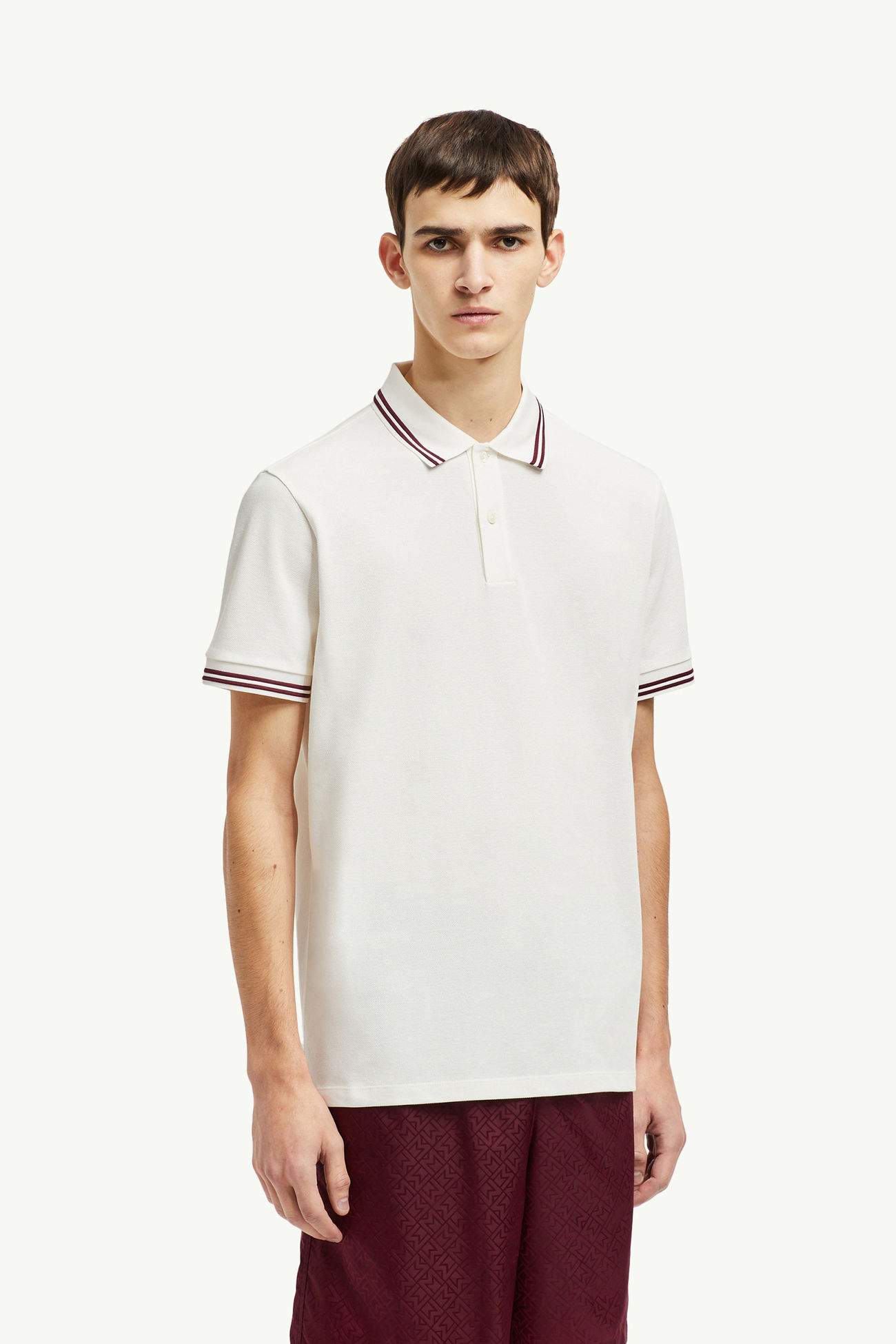Polo en piqué de coton à bordure rayée Hommes Blanc Moncler 3
