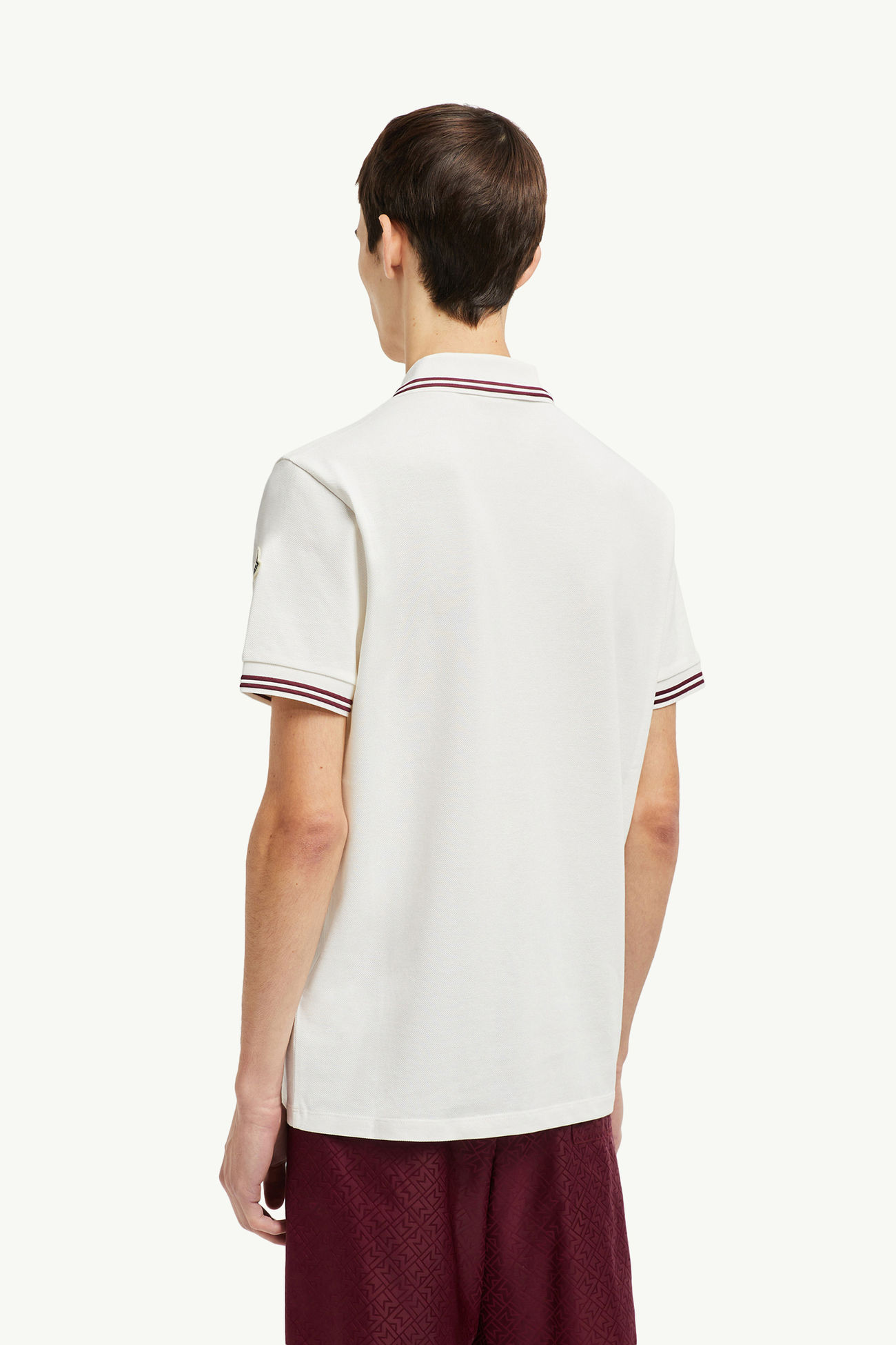 Polo de piqué de algodón con ribete de rayas Hombre Blanco Moncler 4