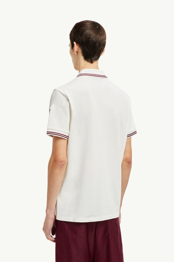 Striped Trim Cotton Piquet Polo Shirt Men White Moncler 4