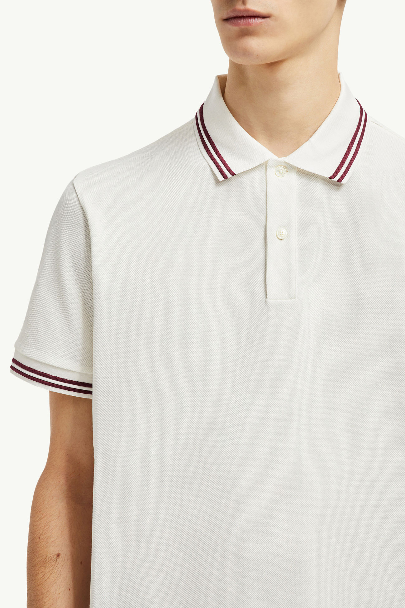 Polo de piqué de algodón con ribete de rayas Hombre Blanco Moncler 5