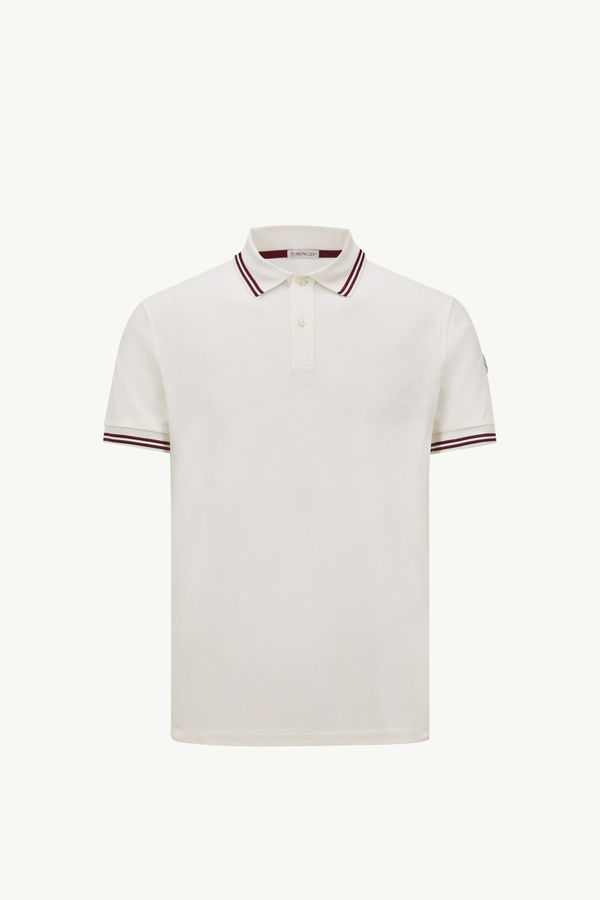Polo en piqué de coton à bordure rayée Hommes Blanc Moncler 2