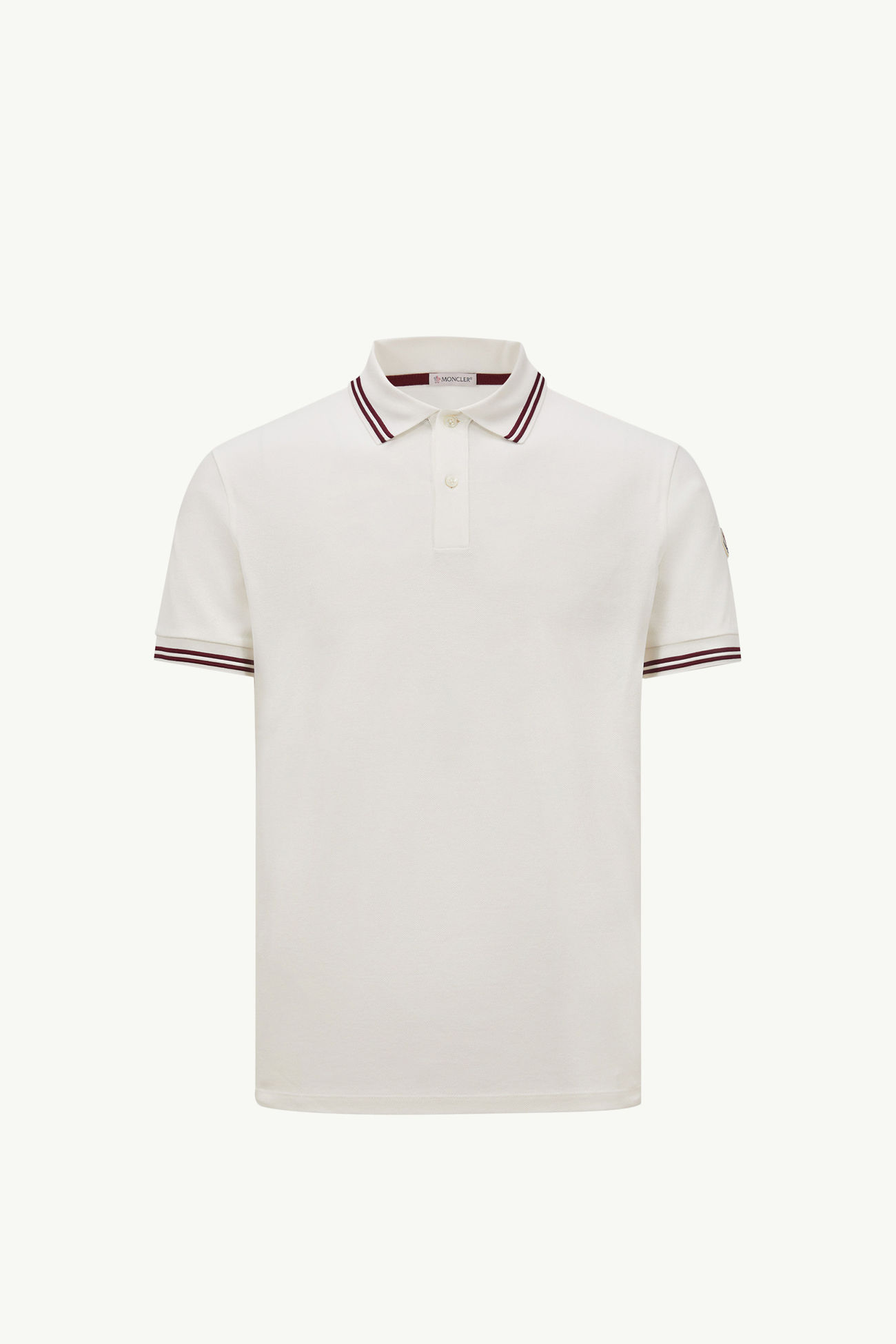 Polo in cotone piquet con orlo a righe Uomo Bianco Moncler 2