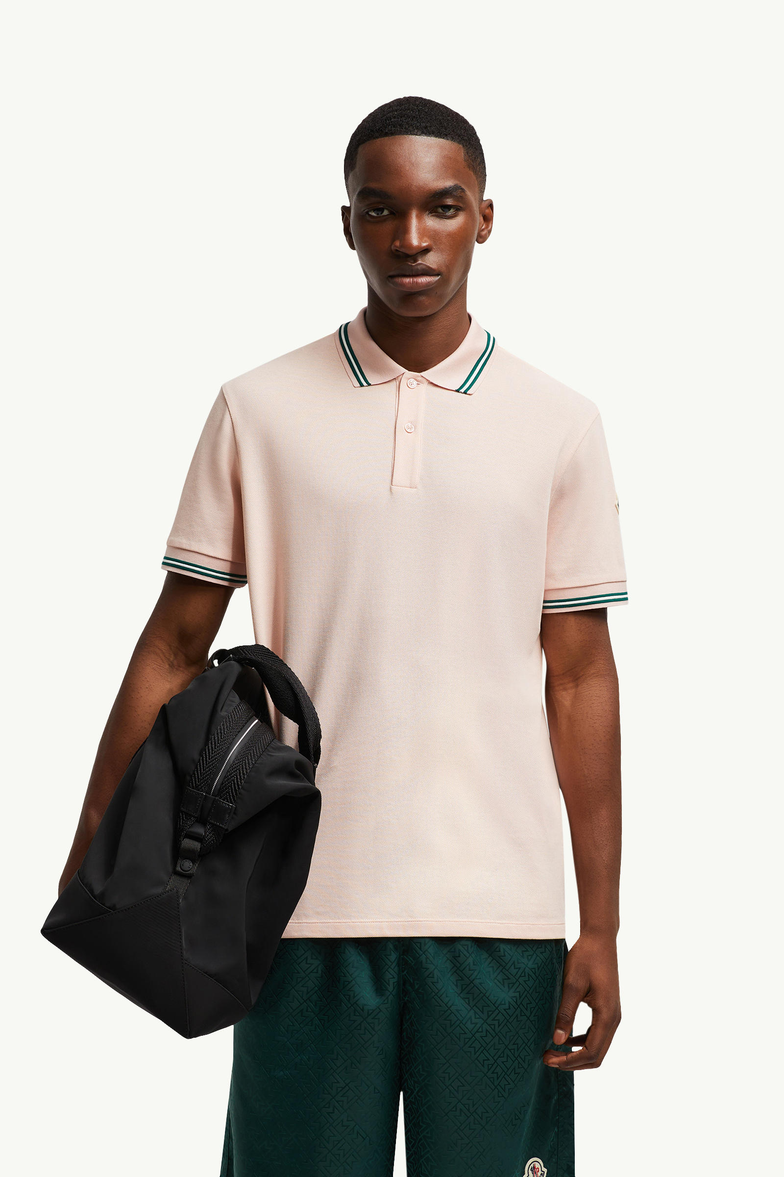 條紋飾邊珠地棉Polo恤 男士 淺粉紅色 Moncler 0