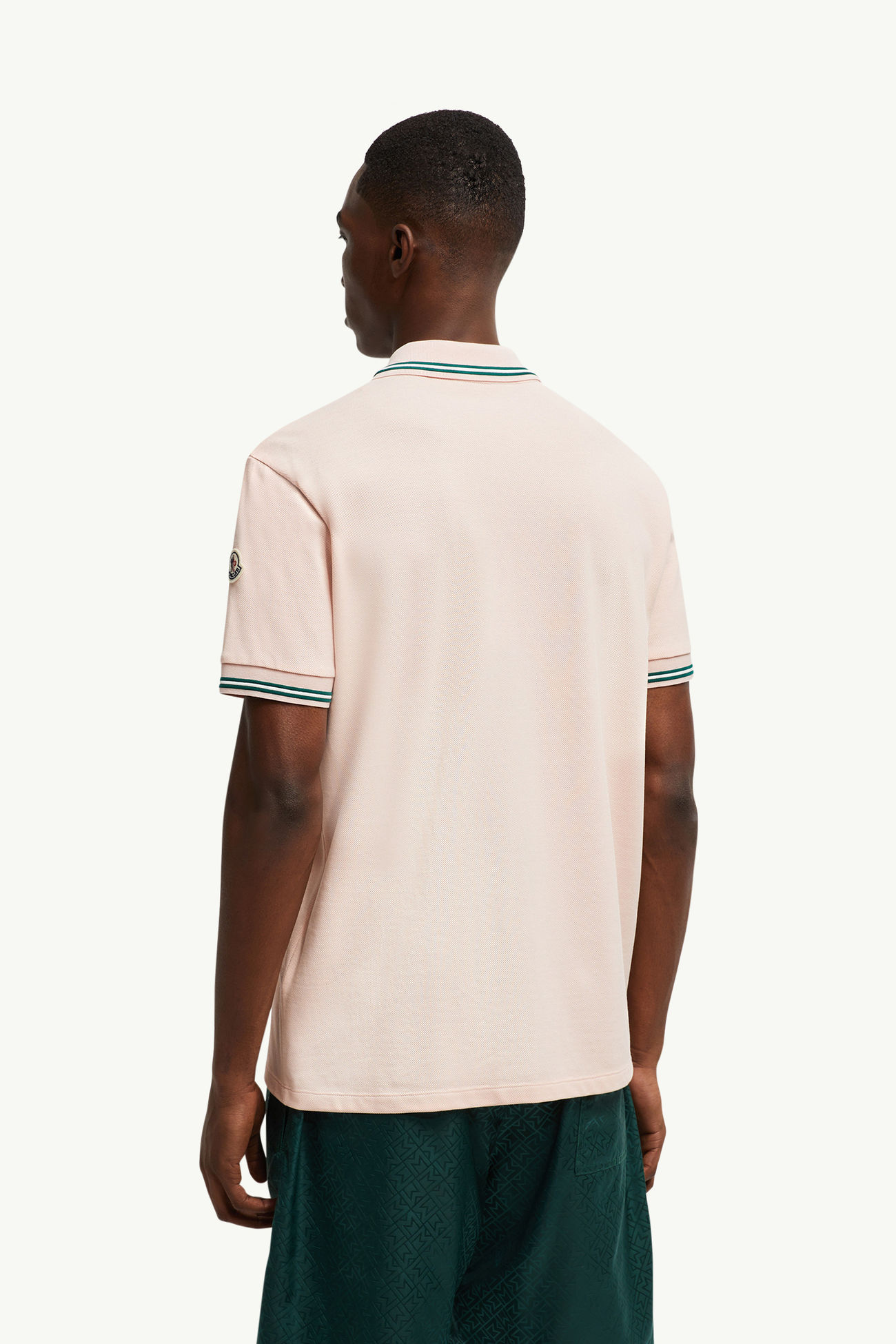 Polo en piqué de coton à bordure rayée Hommes Rose Clair Moncler 4
