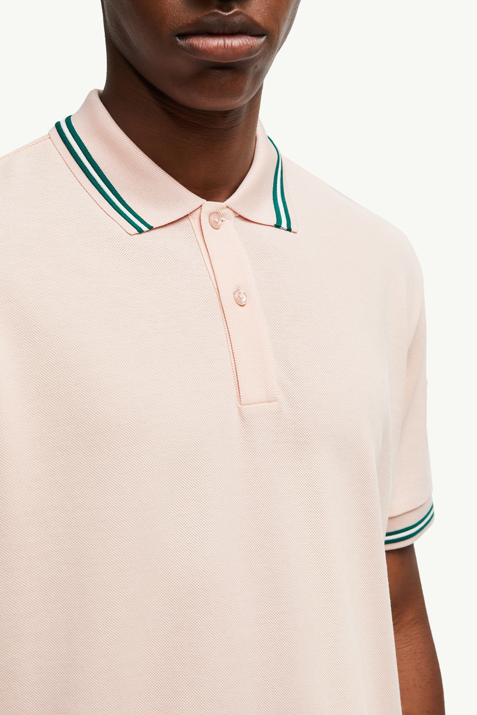 Striped Trim Cotton Piquet Polo Shirt Men Light Pink Moncler 5