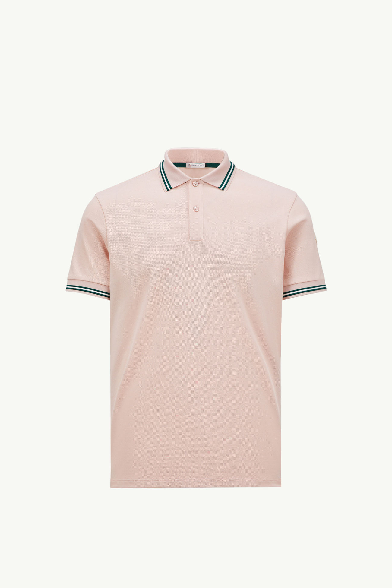 Polo de piqué de algodón con ribete de rayas Hombre Rosado claro Moncler 2
