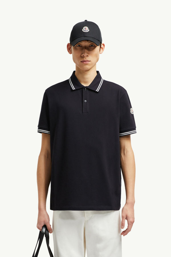 條紋飾邊珠地棉Polo恤 男士 深藍色 Moncler 0