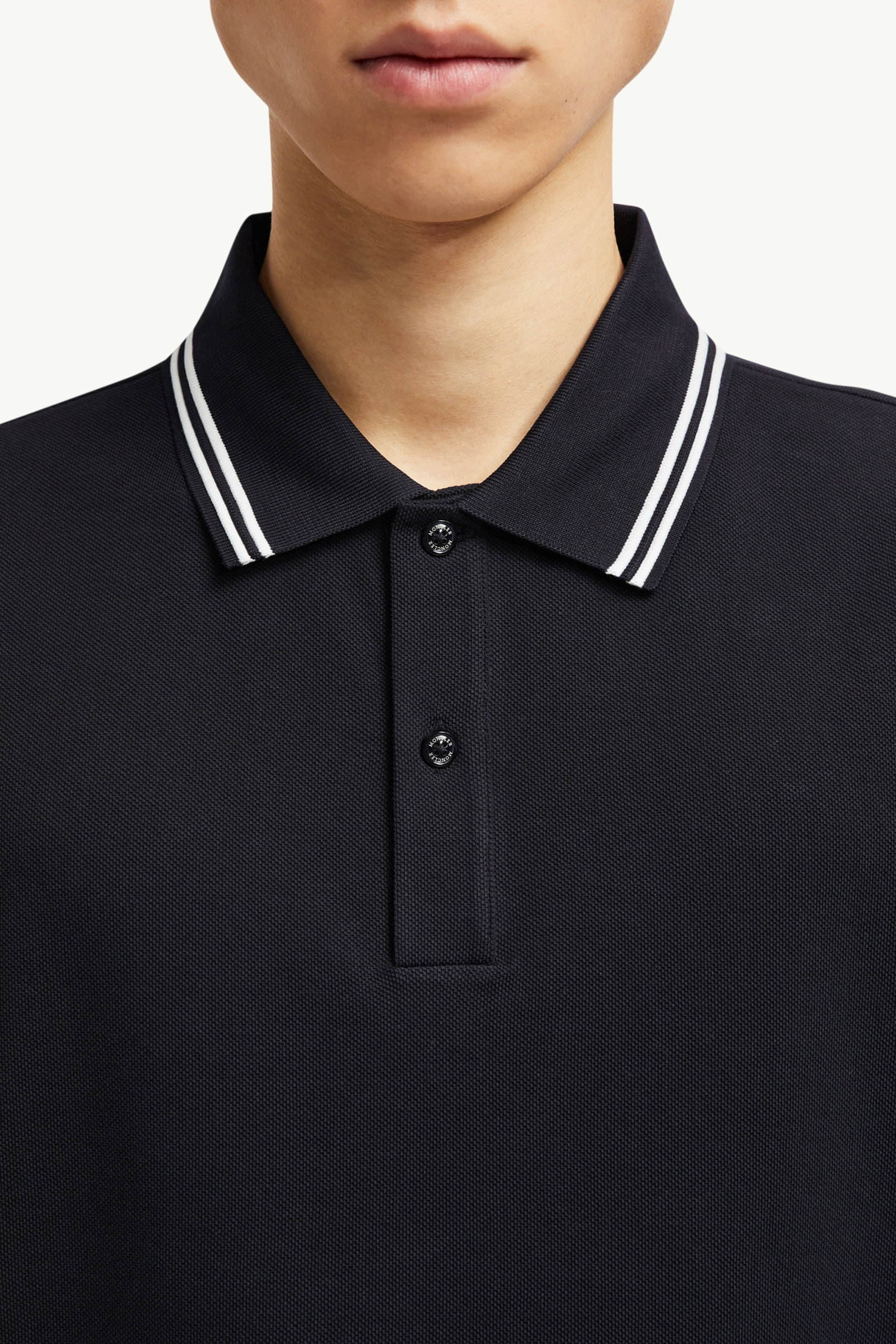 Striped Trim Cotton Piquet Polo Shirt Men Dark Blue Moncler 5