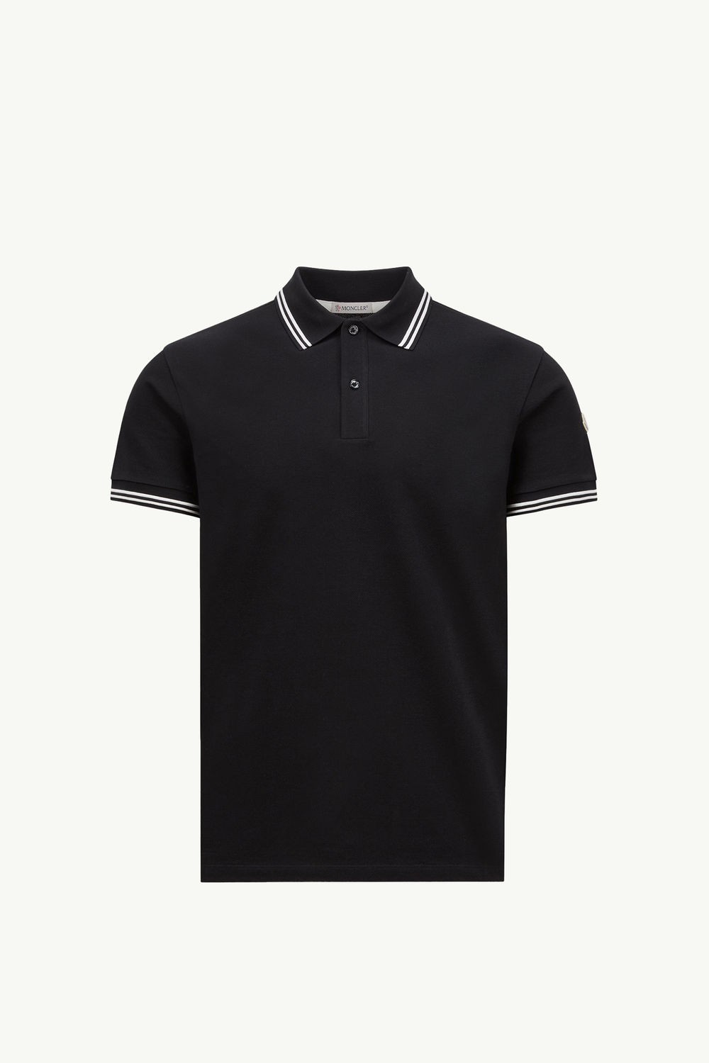 Polo de piqué de algodón con ribete de rayas Hombre Azul oscuro Moncler 2