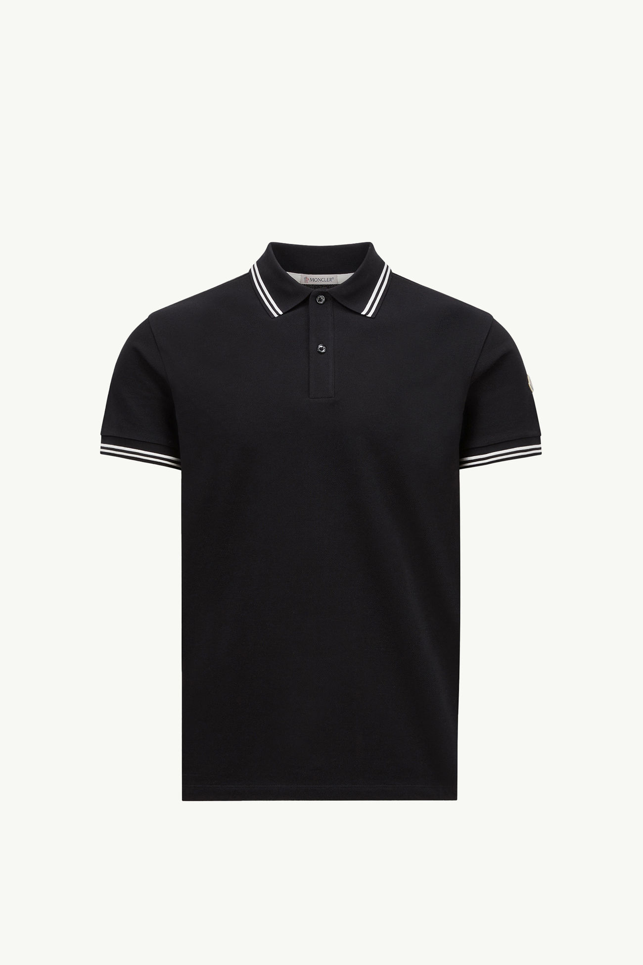 Striped Trim Cotton Piquet Polo Shirt Men Dark Blue Moncler 2