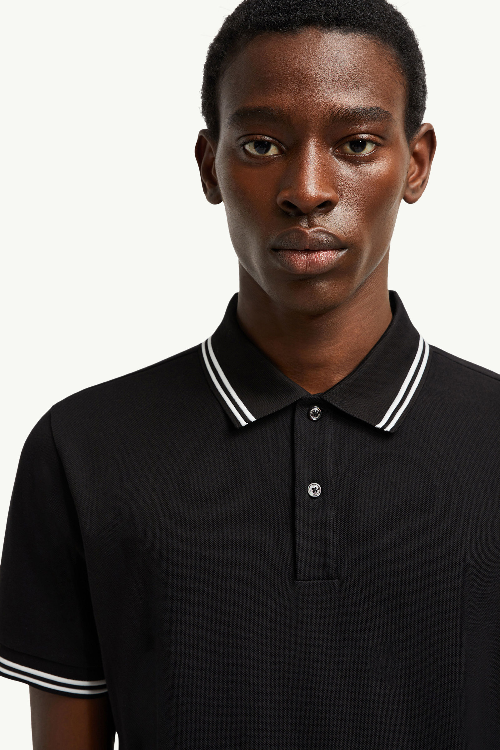 Striped Trim Cotton Piquet Polo Shirt Men Black Moncler 1