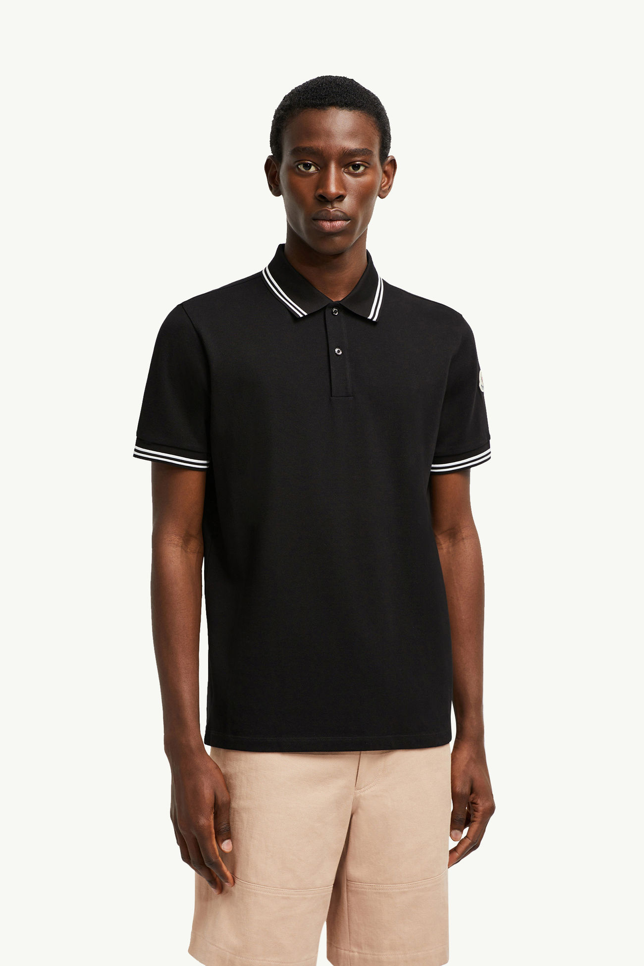 Striped Trim Cotton Piquet Polo Shirt Men Black Moncler 3