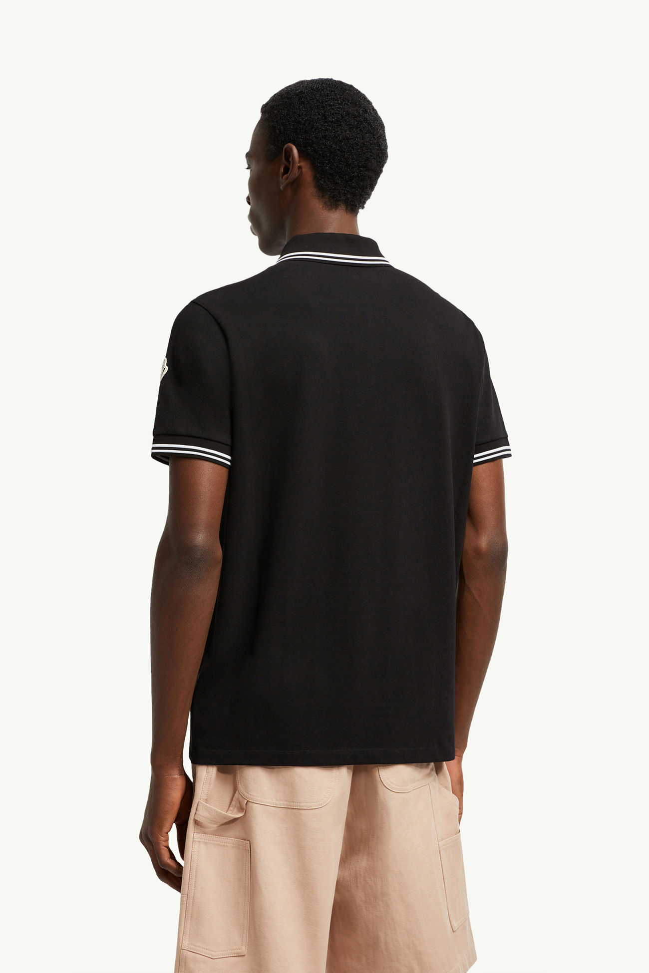 Polo de piqué de algodón con ribete de rayas Hombre Negro Moncler 4