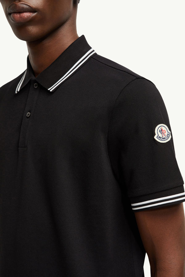 Polo en piqué de coton à bordure rayée Hommes Noir Moncler 5