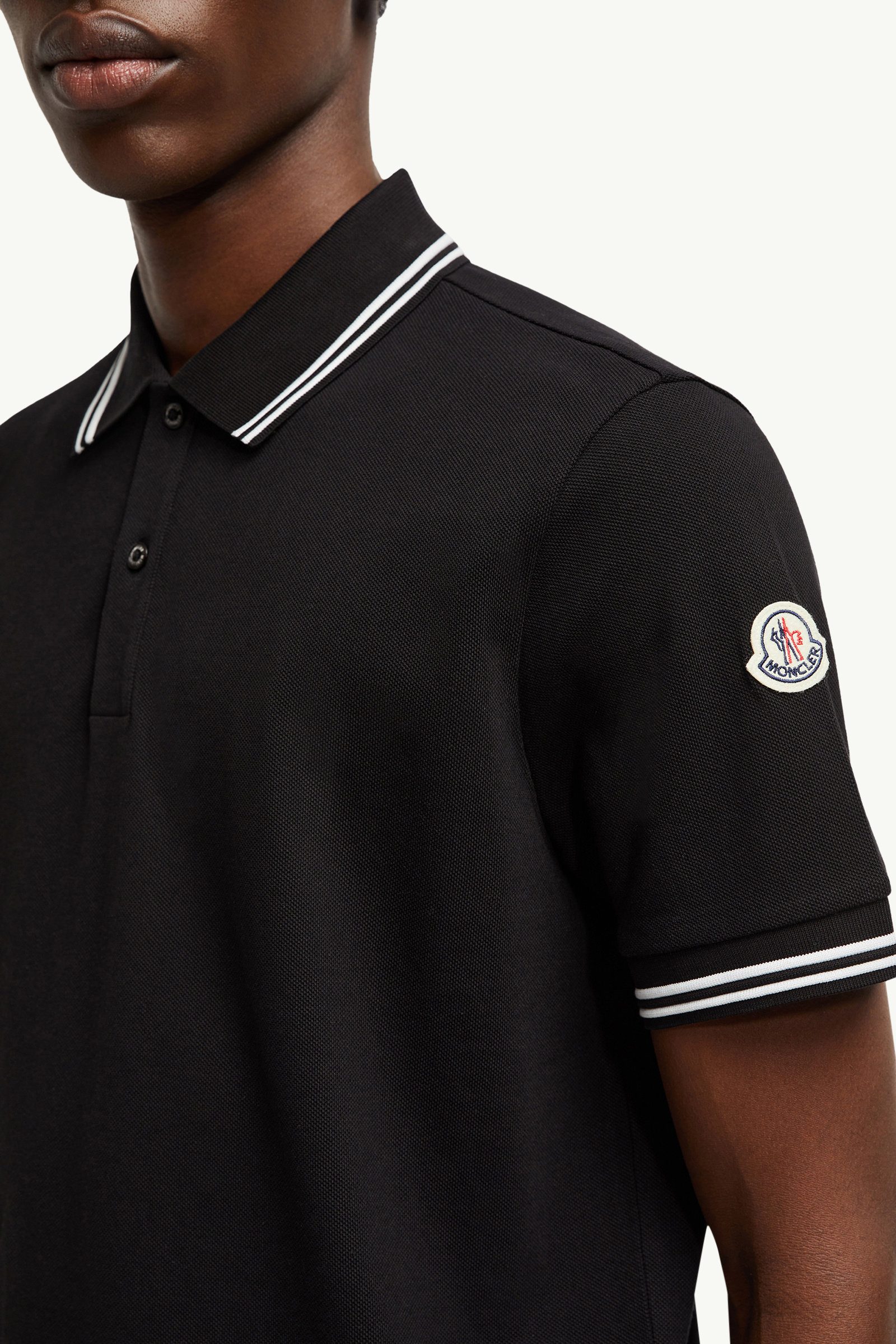 Striped Trim Cotton Piquet Polo Shirt Men Black Moncler 5
