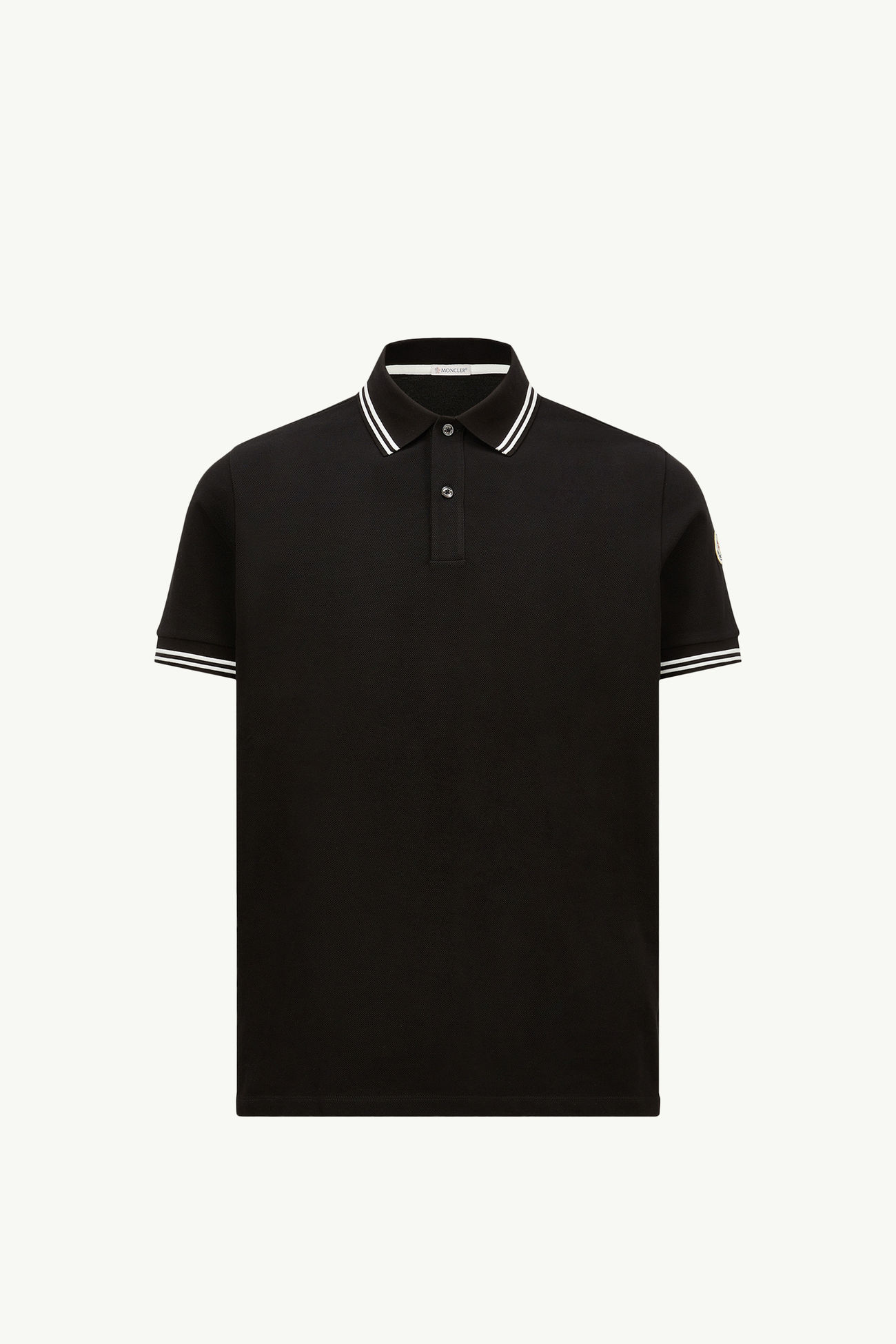 Polo de piqué de algodón con ribete de rayas Hombre Negro Moncler 2