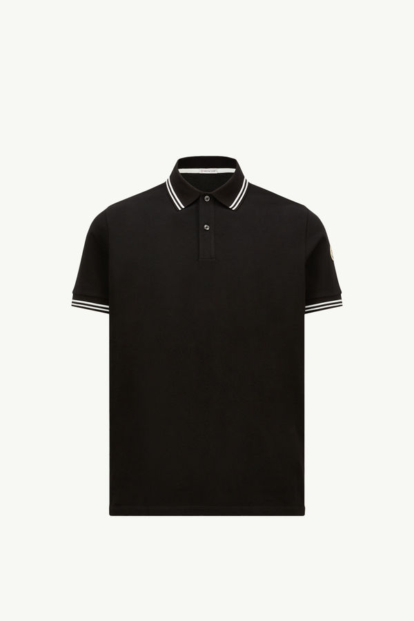 Polo en piqué de coton à bordure rayée Hommes Noir Moncler 2