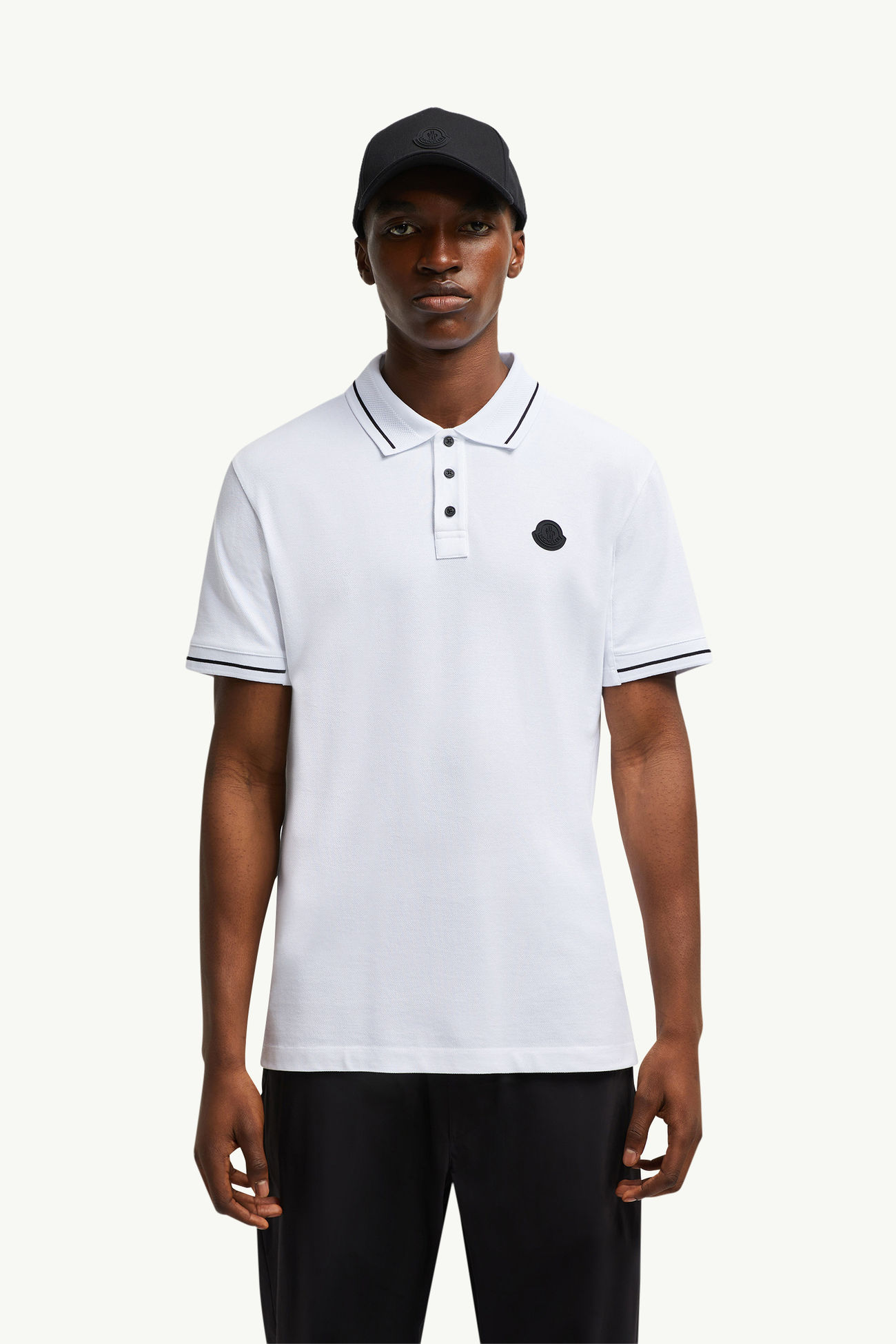 Polo en coton à empiècement logo Hommes Blanc Optique Moncler 0