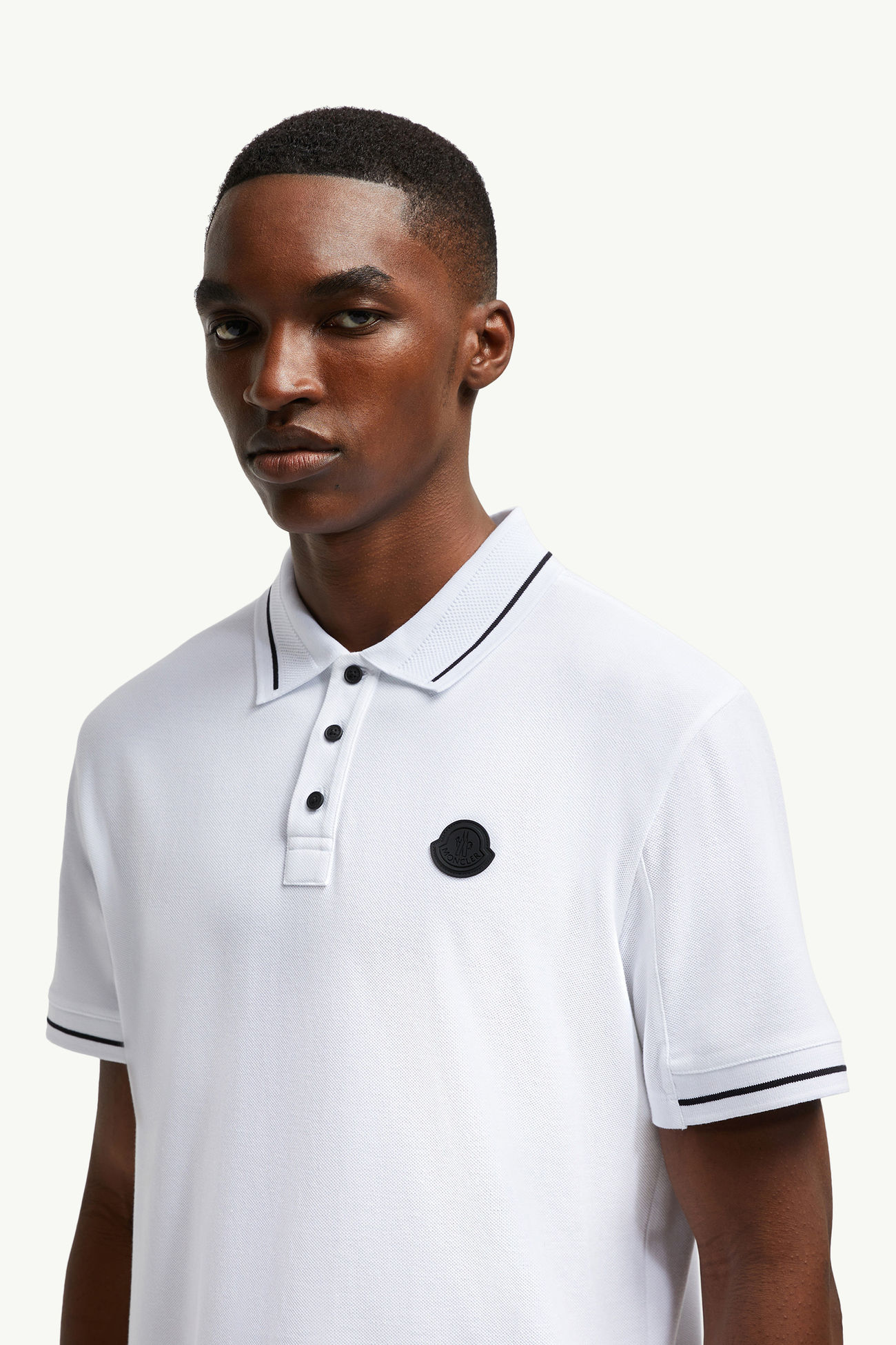 Polo en coton à empiècement logo Hommes Blanc Optique Moncler 1