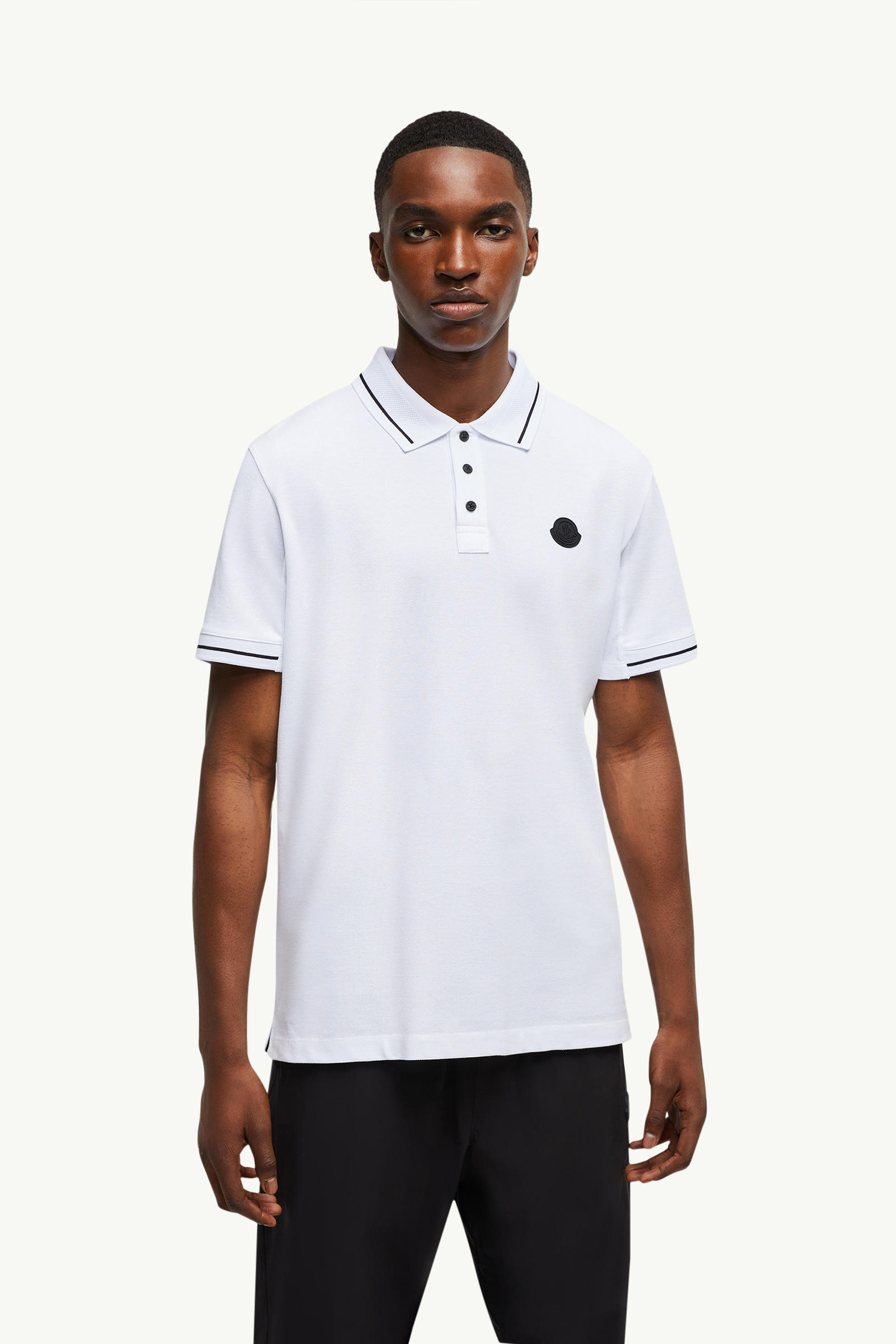 Logo Patch Cotton Polo Shirt Men Optical White Moncler 3
