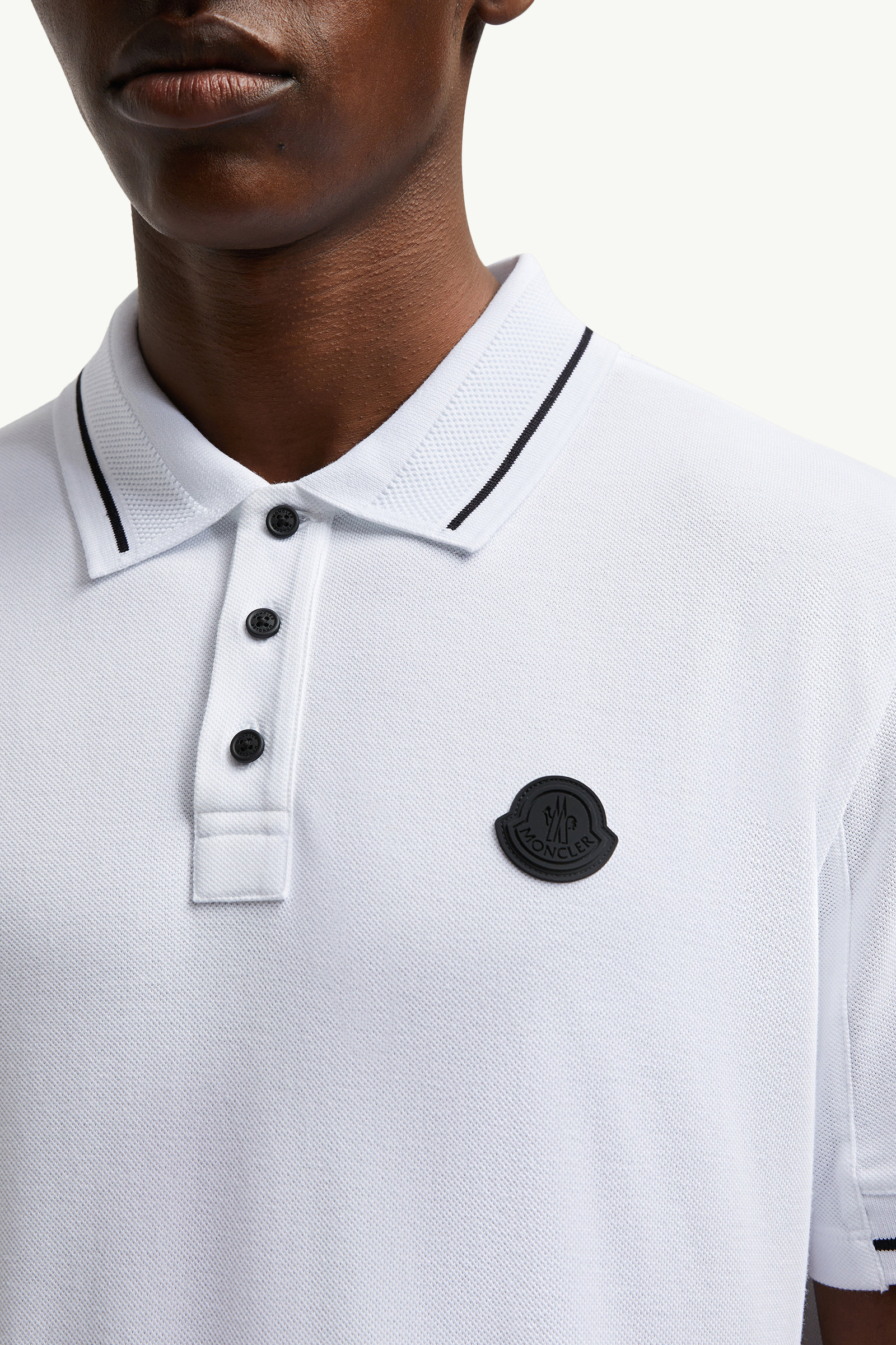 Logo Patch Cotton Polo Shirt Men Optical White Moncler 5