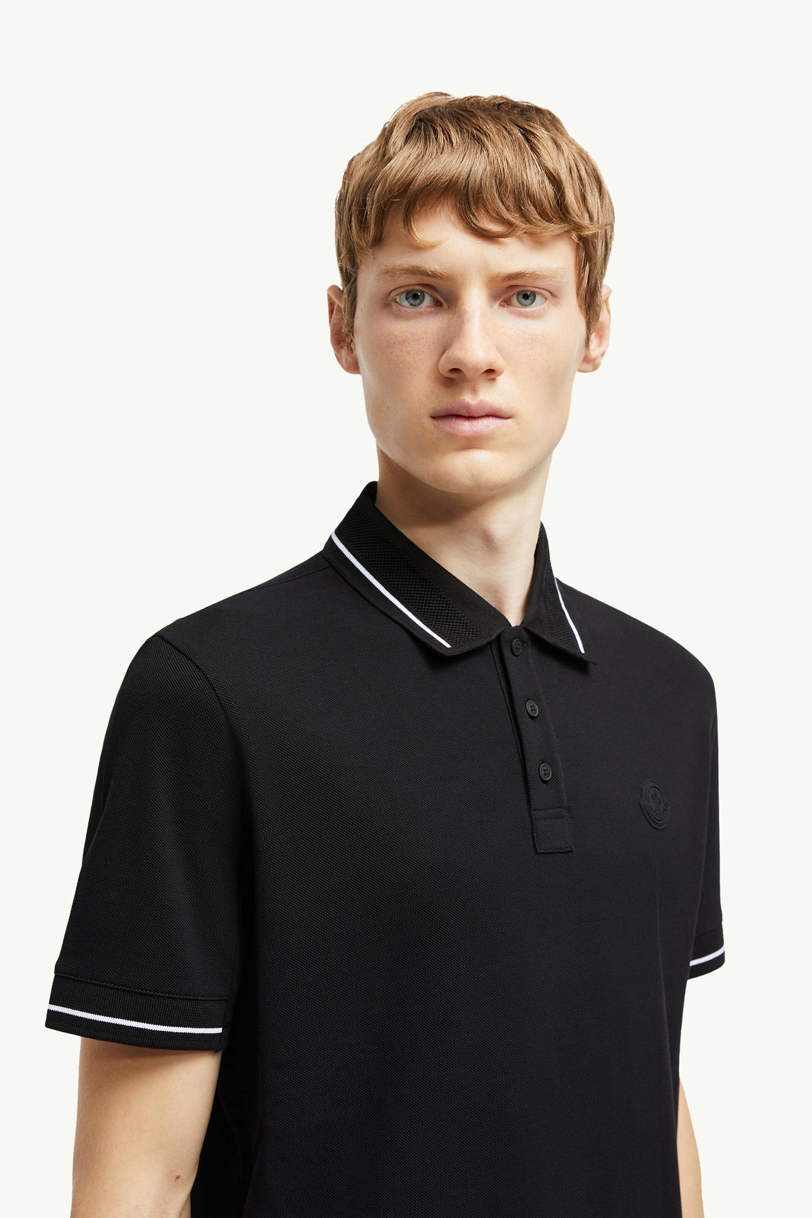 Logo Patch Cotton Polo Shirt Men Black Moncler 1