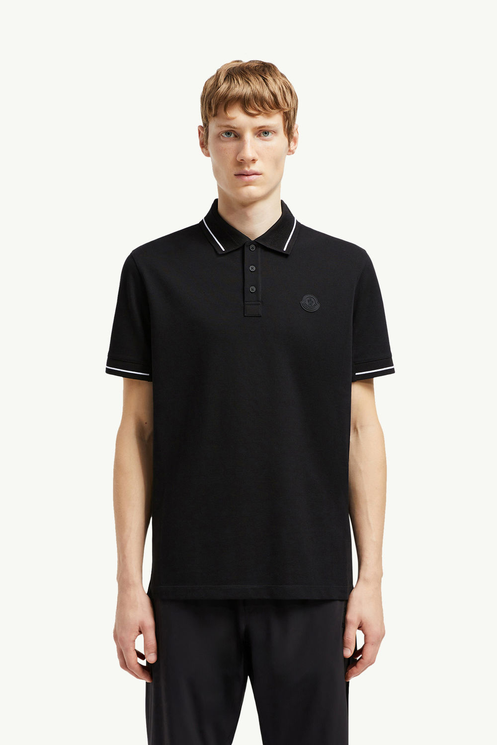 Logo Patch Cotton Polo Shirt Men Black Moncler 3