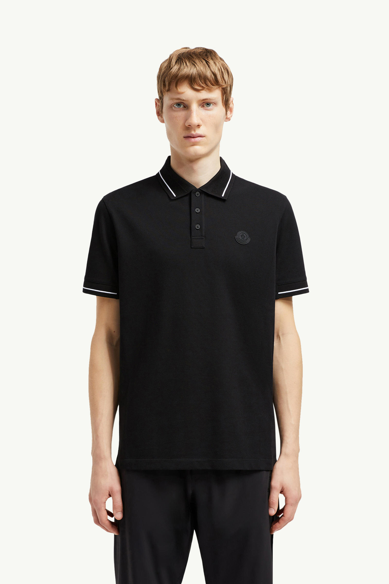 Logo Patch Cotton Polo Shirt Men Black Moncler 3