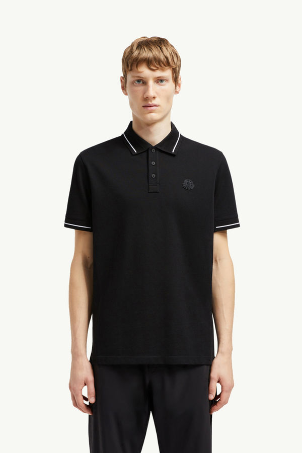 Polo en coton à empiècement logo Hommes Noir Moncler 3