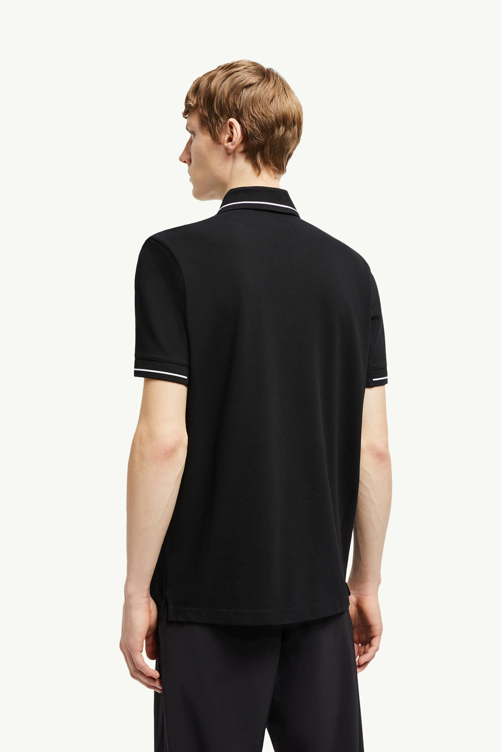Logo Patch Cotton Polo Shirt Men Black Moncler 4