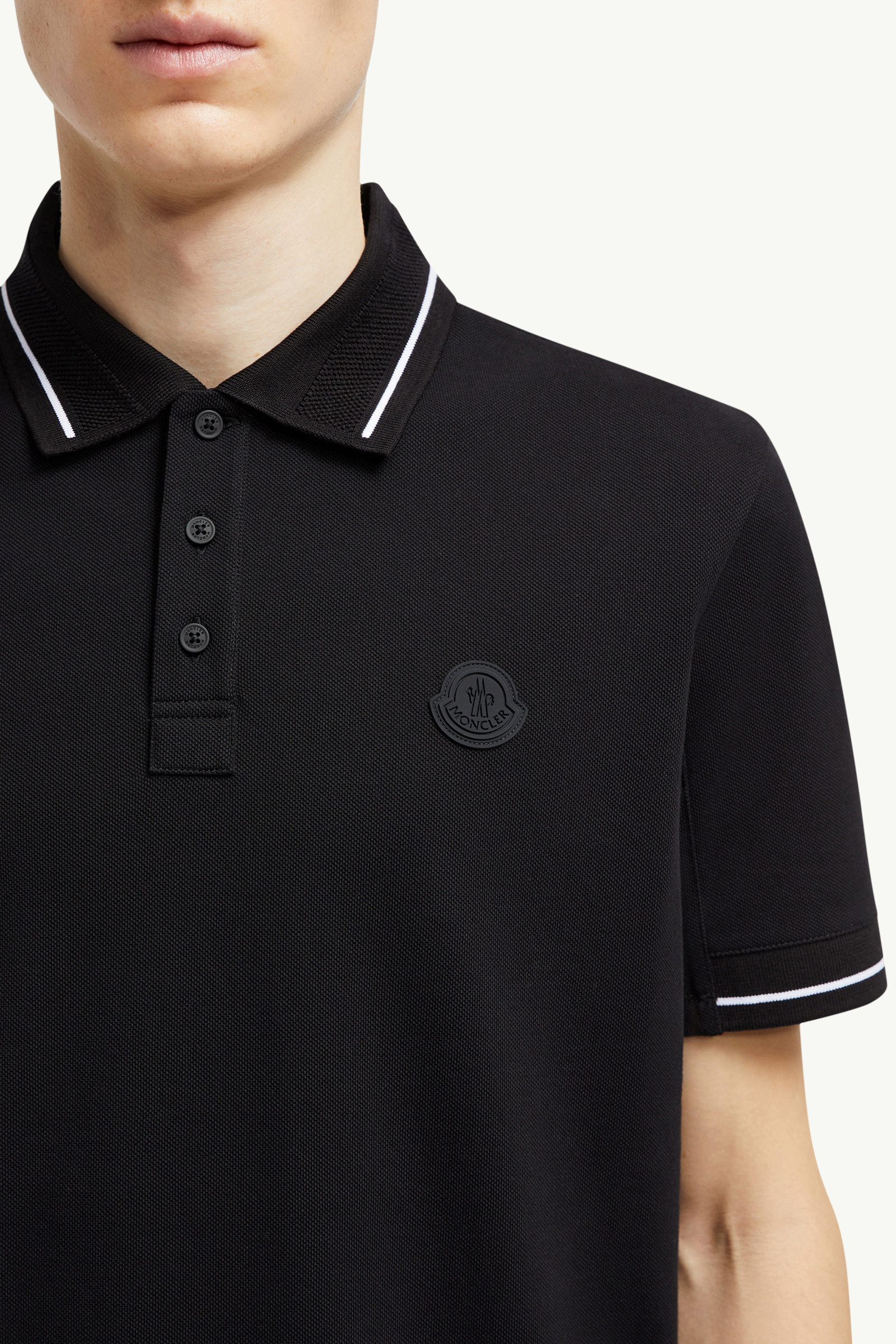 Logo Patch Cotton Polo Shirt Men Black Moncler 5