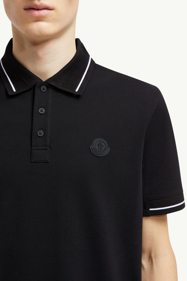 Polo en coton à empiècement logo Hommes Noir Moncler 5