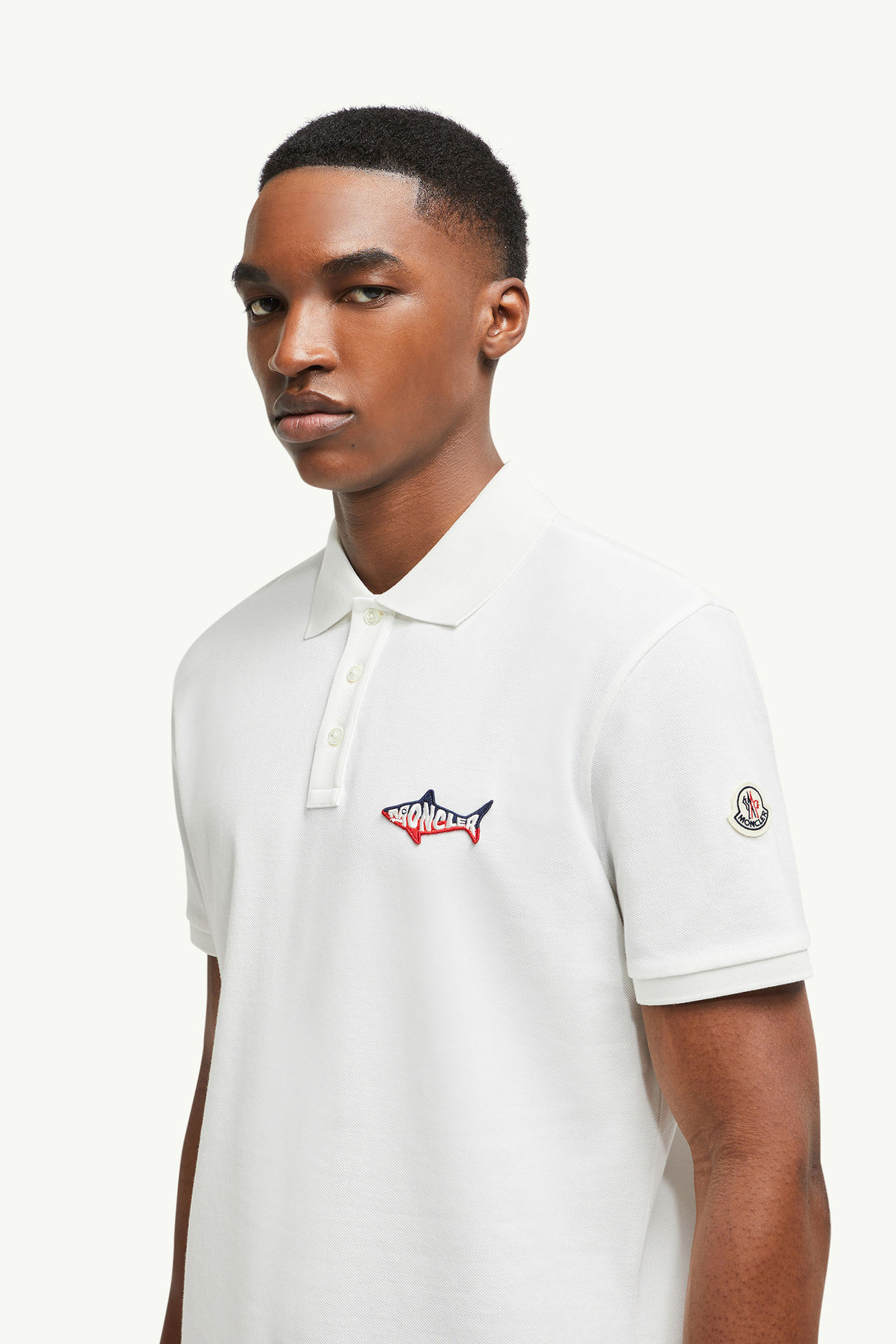 Shark Patch Cotton Piquet Polo Shirt Men White Moncler 1